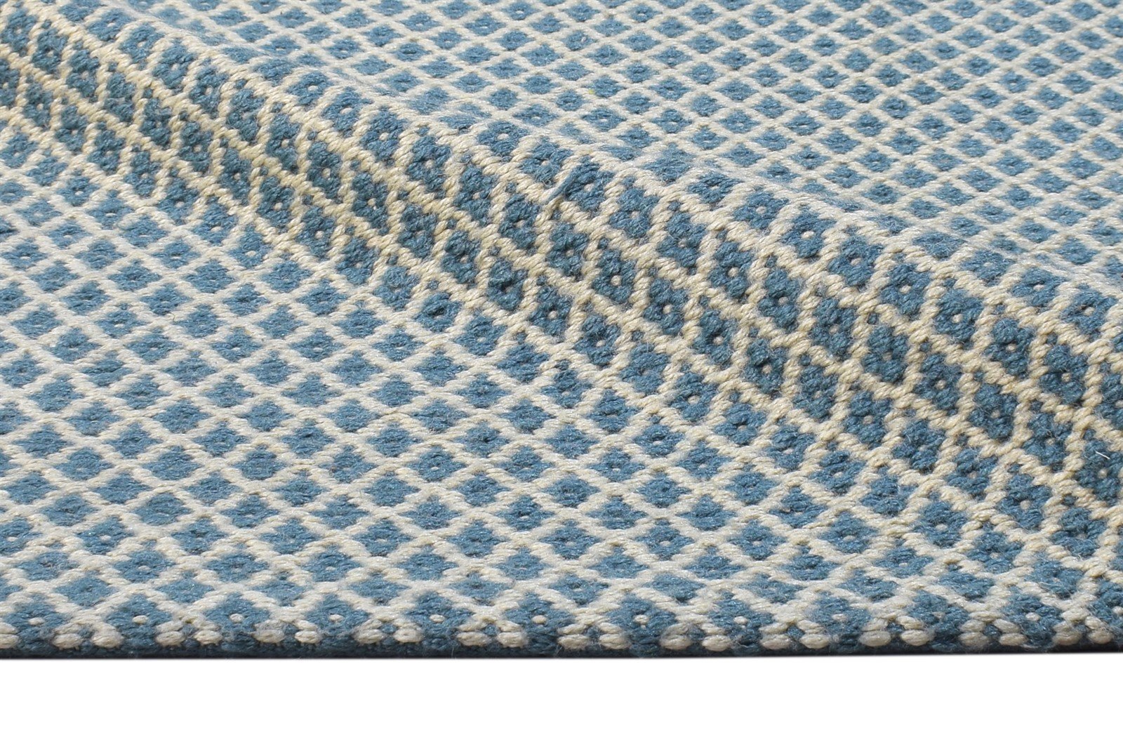 Dhurrie Blue Wool Rug 3' X 5' Modern Scandinavian Nordic Small Carpet 