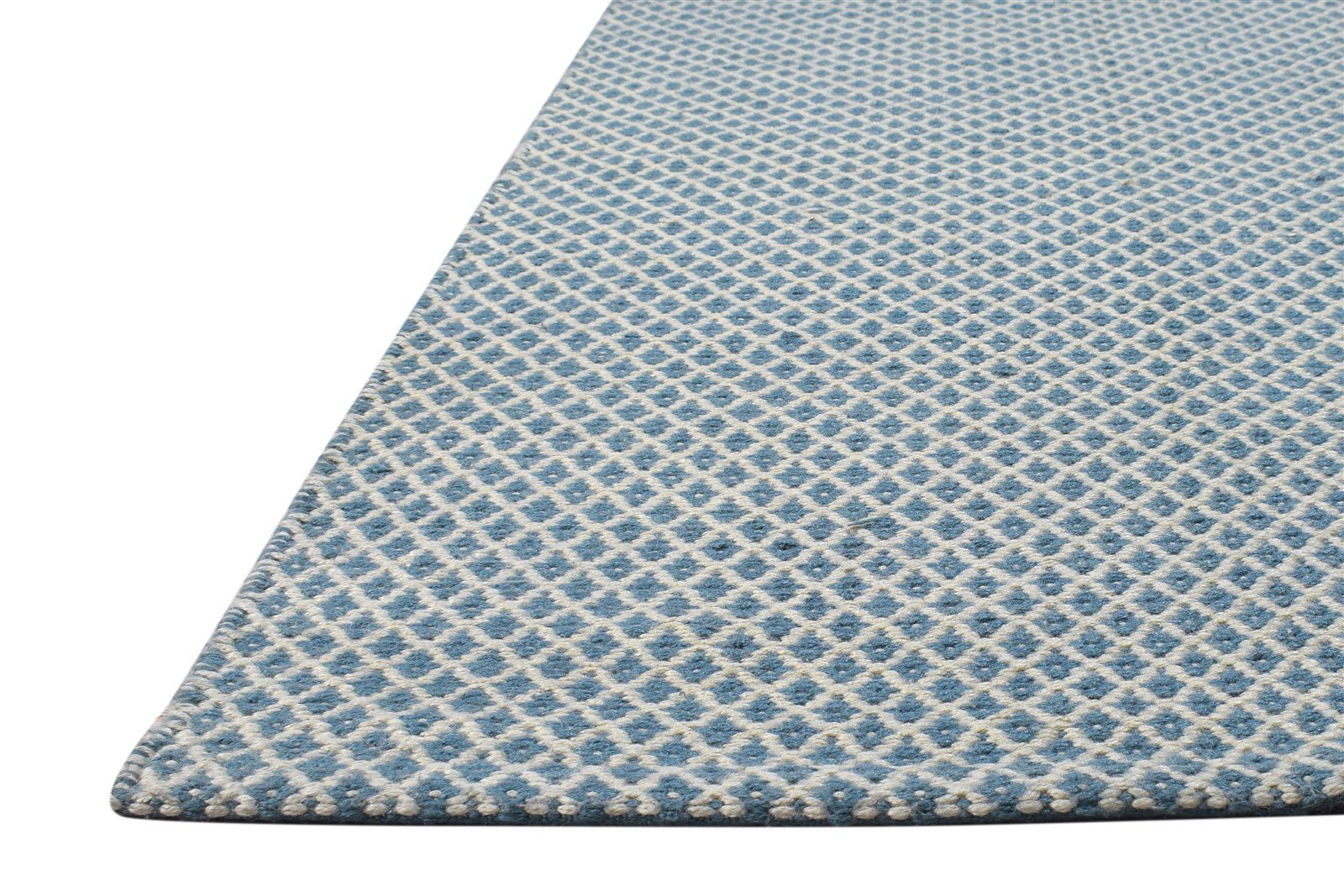 Dhurrie Blue Wool Rug 3' X 5' Modern Scandinavian Nordic Small Carpet 