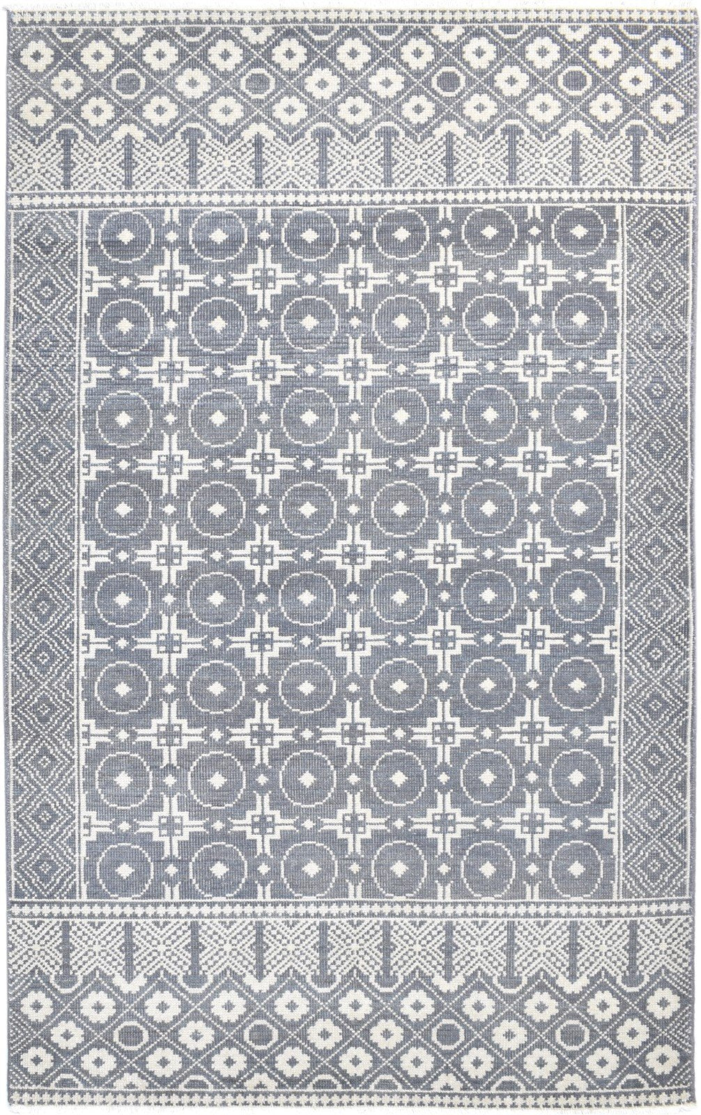 5X8 Rug Wool Charcoal Modern Hand Knotted Scandinavian Circles Room Size Carpet