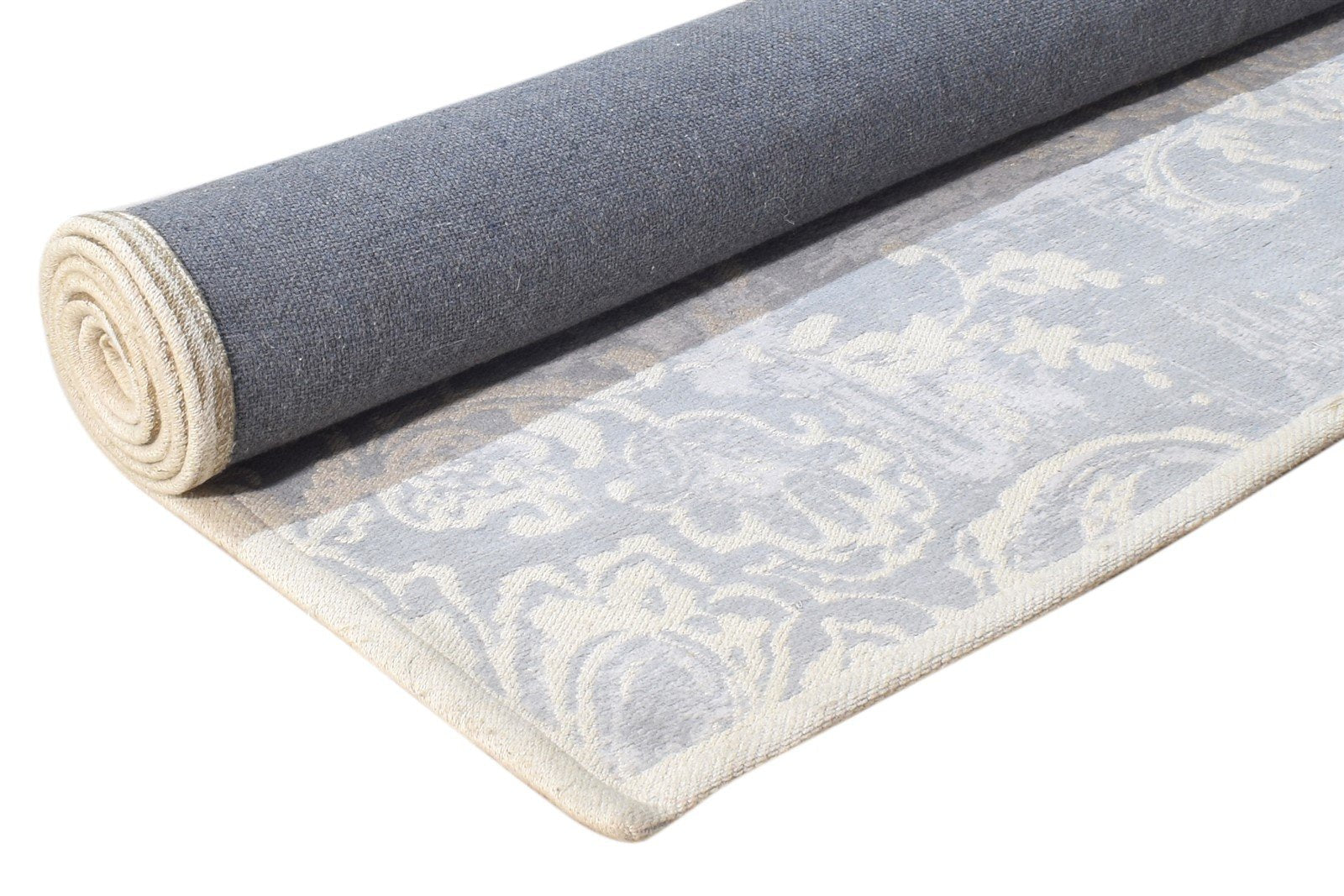 Grey Wool Rug 4' X 6' Transitional Dhurrie European Damask Room Size Carpet 