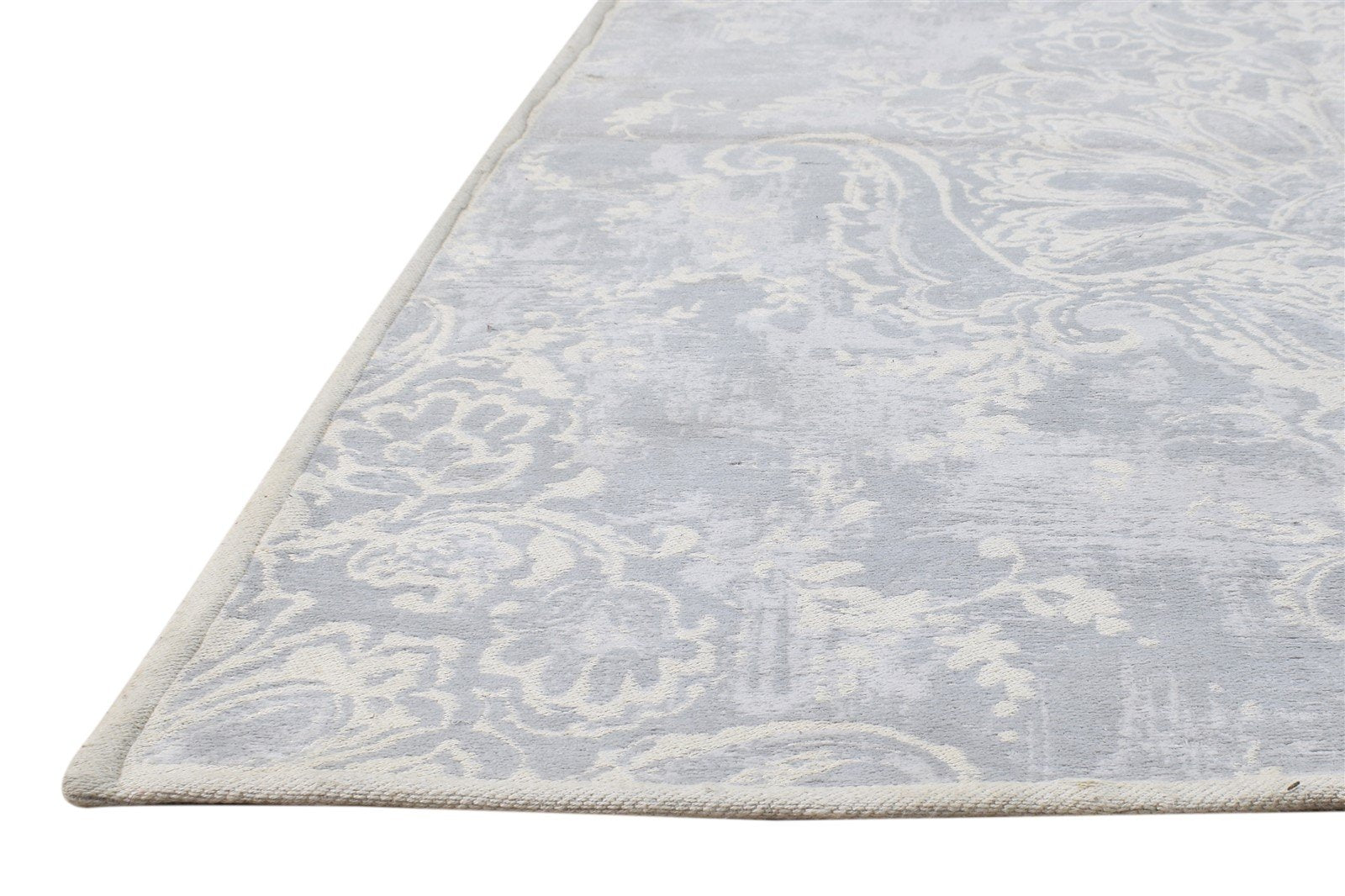 Grey Wool Rug 4' X 6' Transitional Dhurrie European Damask Room Size Carpet 