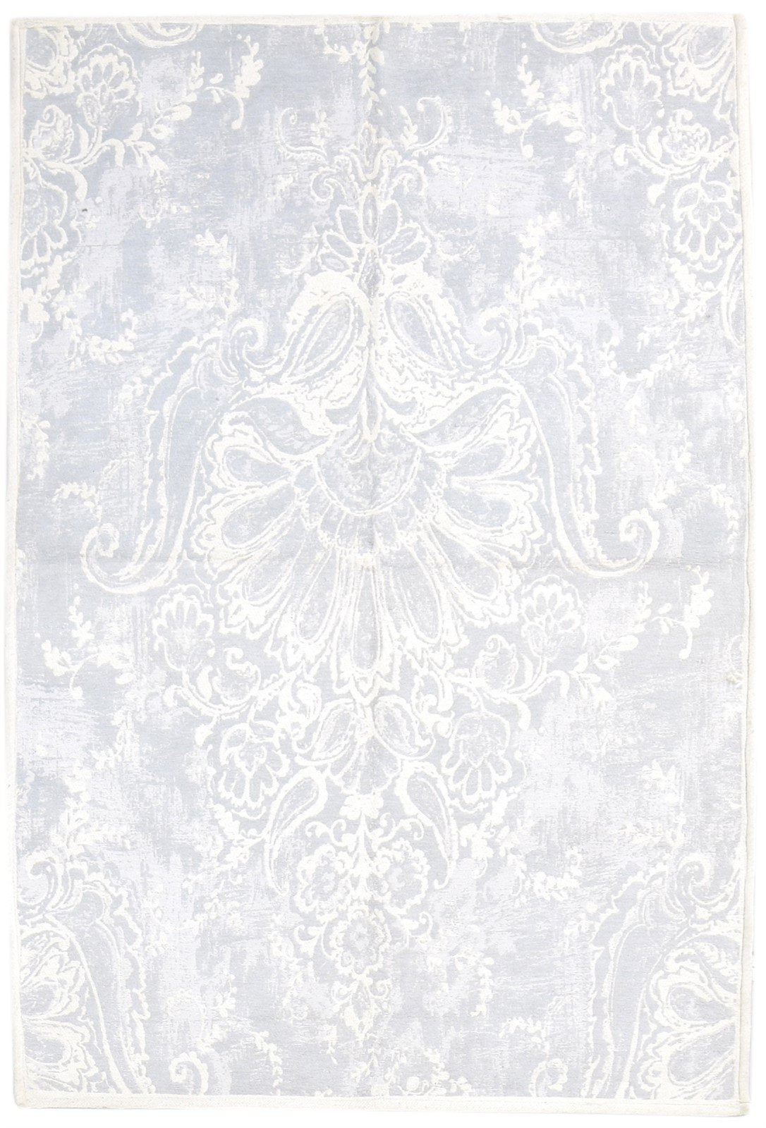 Grey Wool Rug 4' X 6' Transitional Dhurrie European Damask Room Size Carpet 