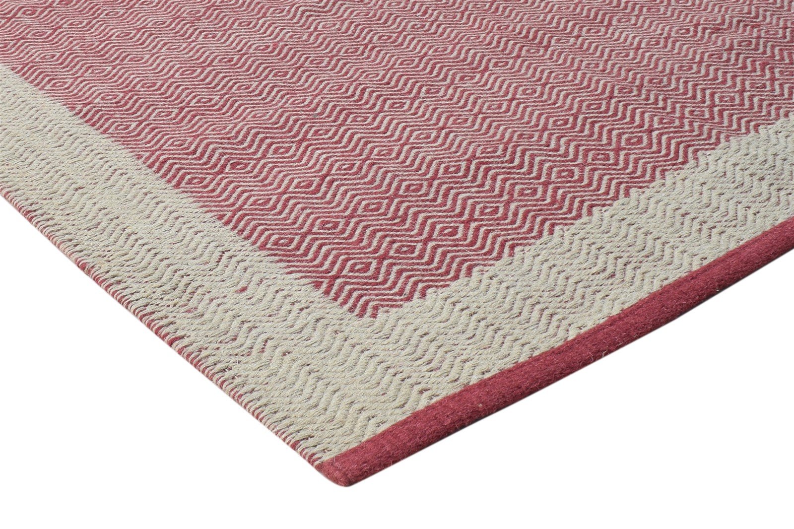 Red Wool Rug 4' X 6' Modern Dhurrie Scandinavian Bordered Room Size Carpet 