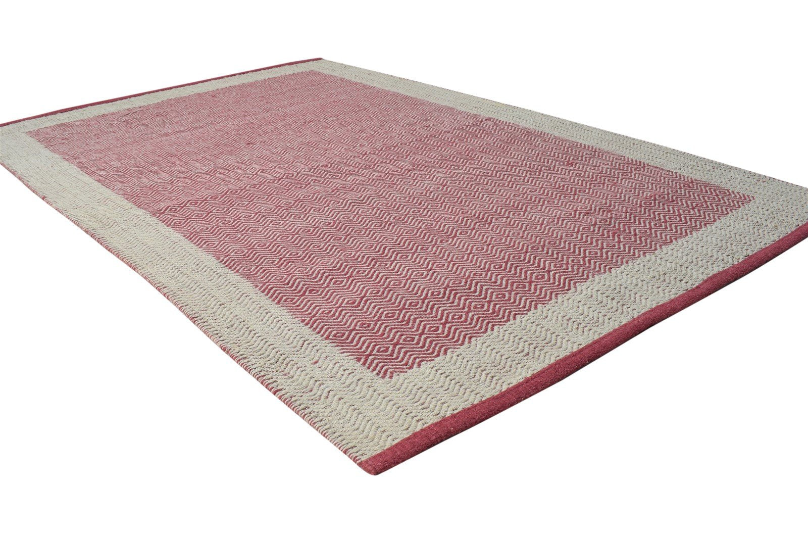 Red Wool Rug 4' X 6' Modern Dhurrie Scandinavian Bordered Room Size Carpet 