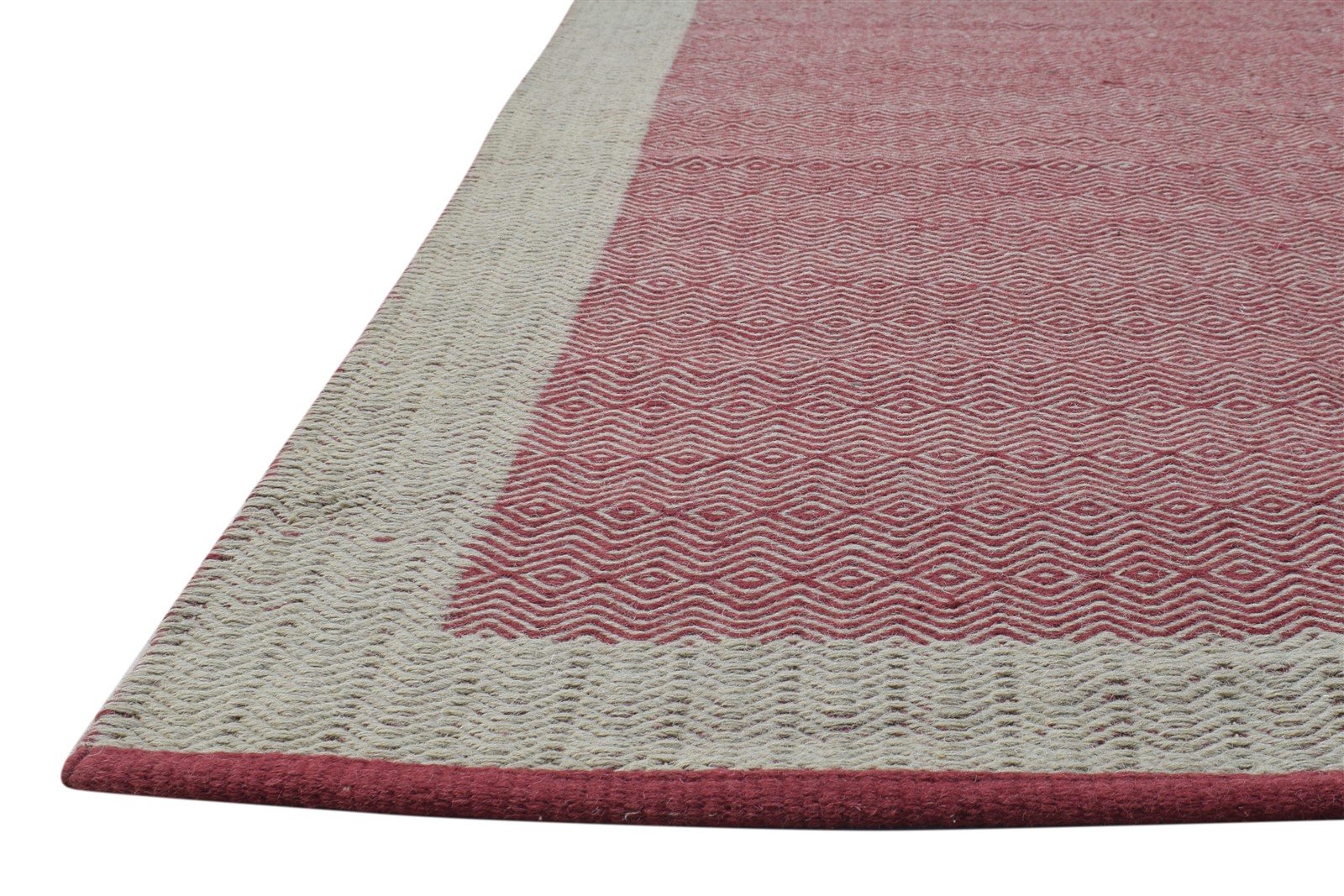 Red Wool Rug 4' X 6' Modern Dhurrie Scandinavian Bordered Room Size Carpet 