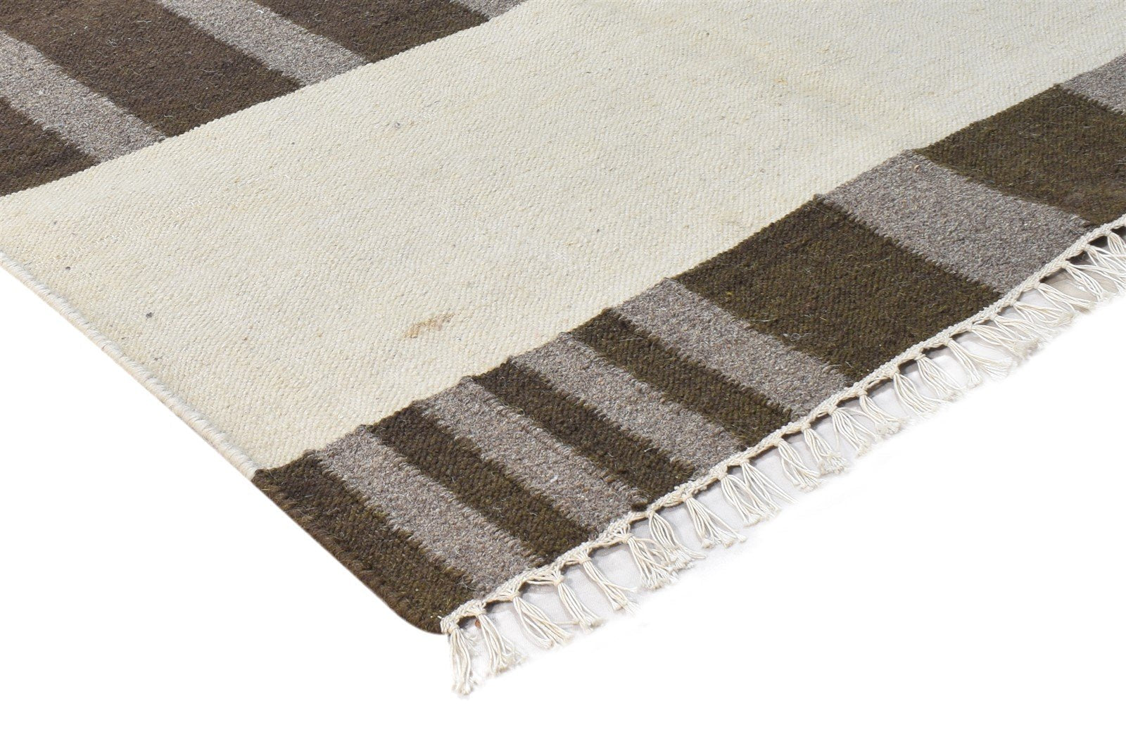 Brown Wool Rug 4' X 5' Modern Dhurrie Scandinavian Striped Room Size Carpet 