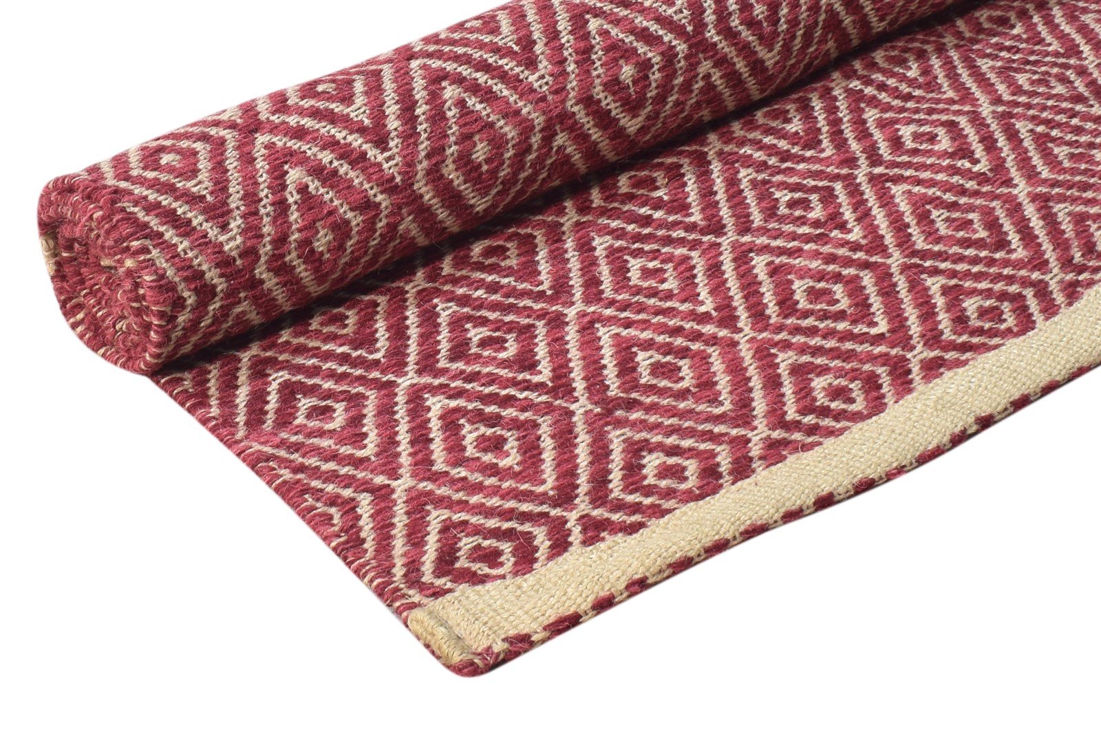 Wool Red Rug 4' X 6' Modern Dhurrie Scandinavian Diamond Room Size Carpet 