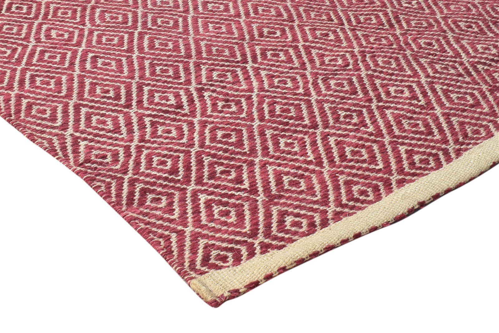 Wool Red Rug 4' X 6' Modern Dhurrie Scandinavian Diamond Room Size Carpet 