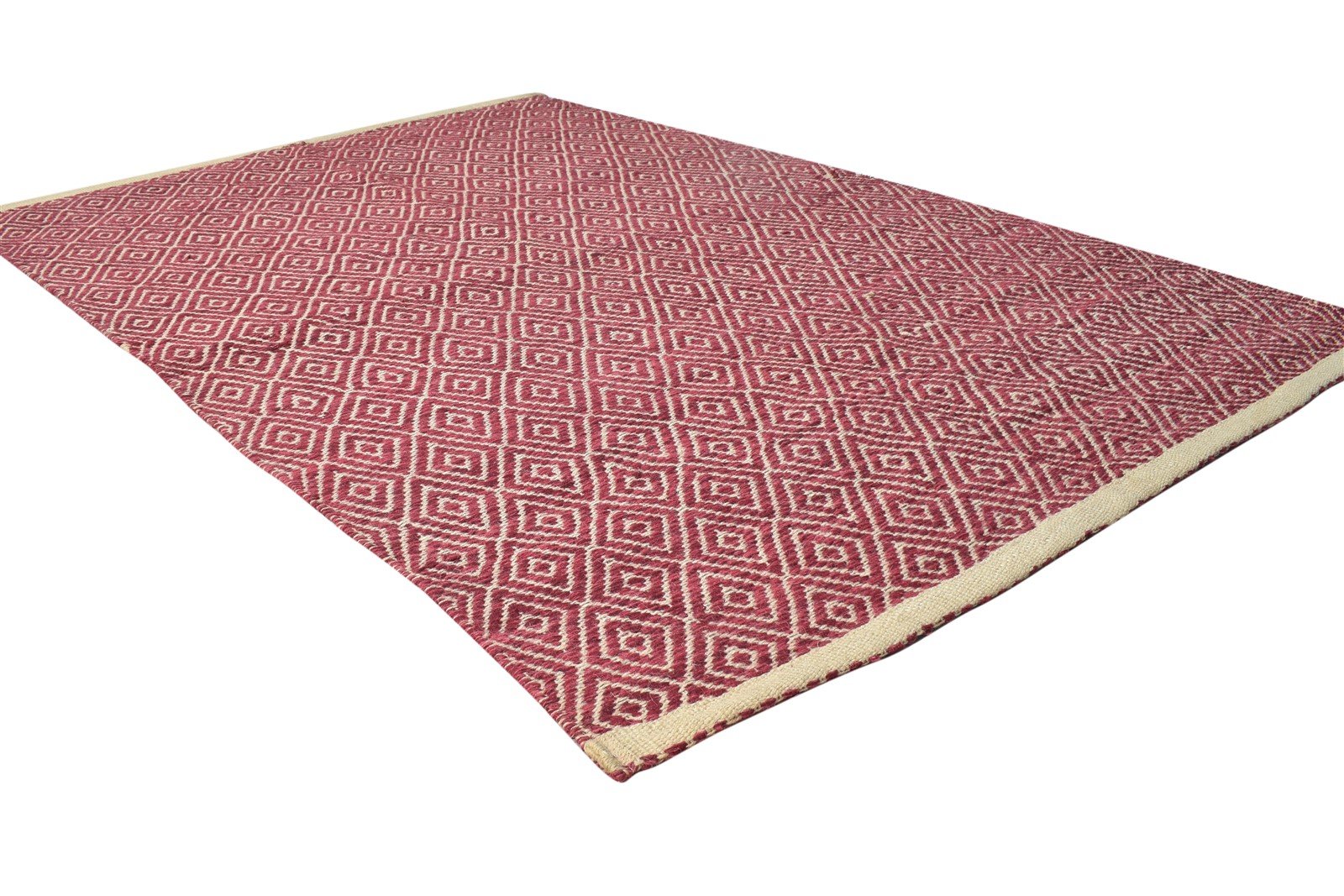 Wool Red Rug 4' X 6' Modern Dhurrie Scandinavian Diamond Room Size Carpet 