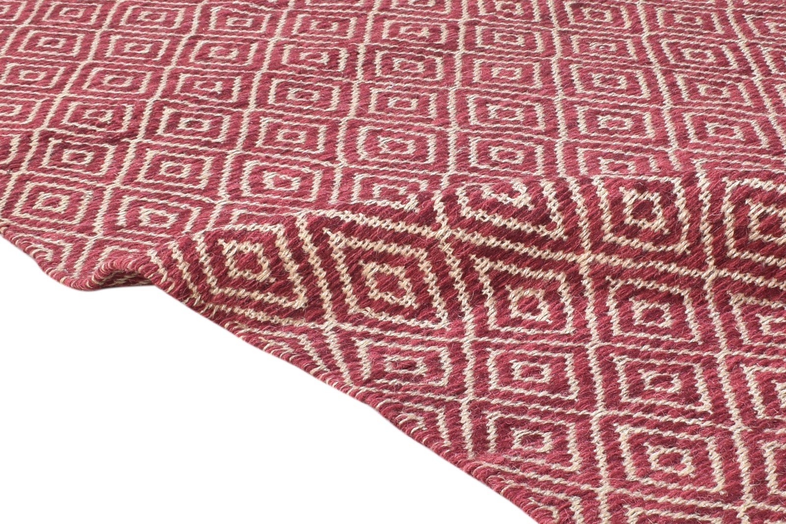 Wool Red Rug 4' X 6' Modern Dhurrie Scandinavian Diamond Room Size Carpet 