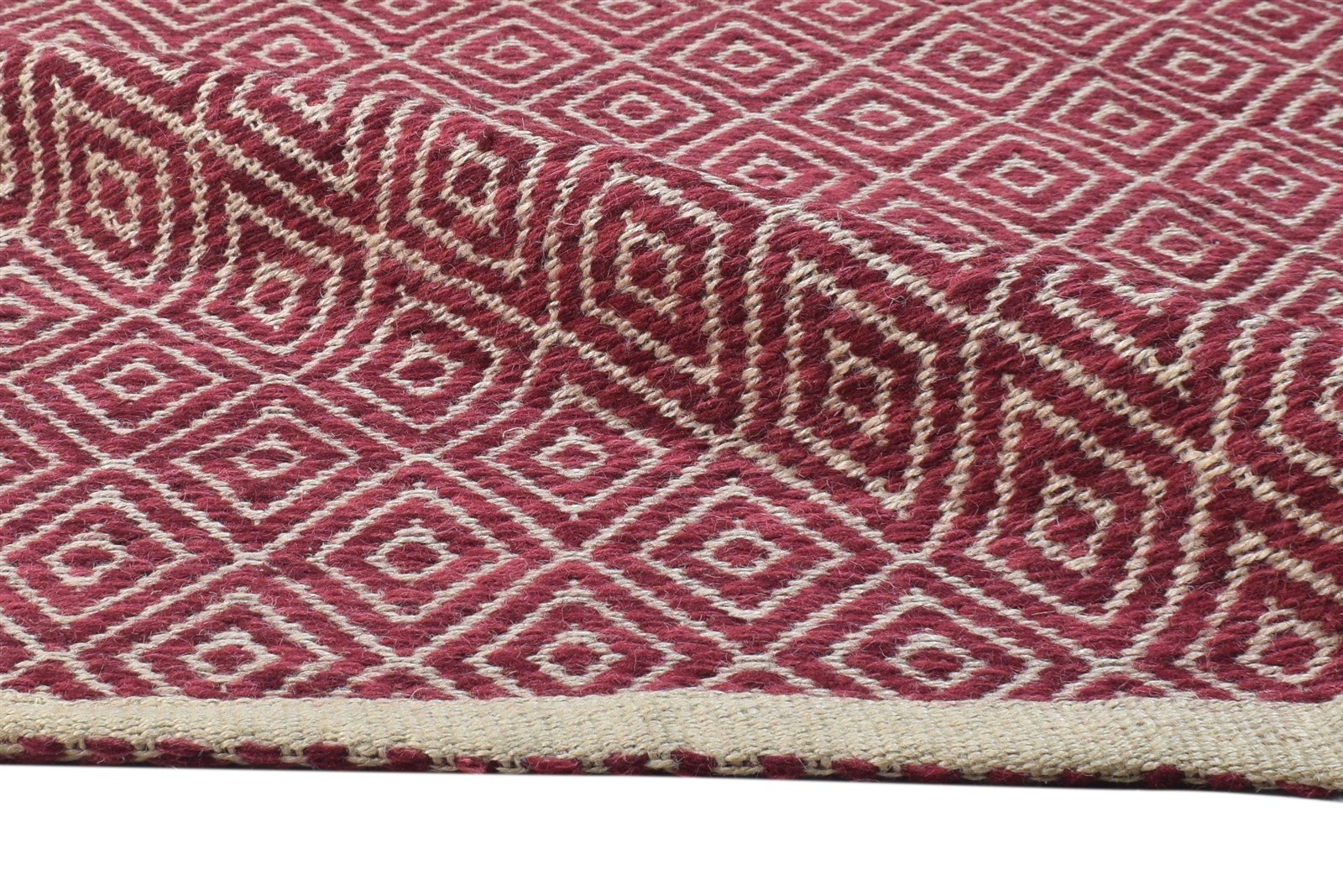 Wool Red Rug 4' X 6' Modern Dhurrie Scandinavian Diamond Room Size Carpet 