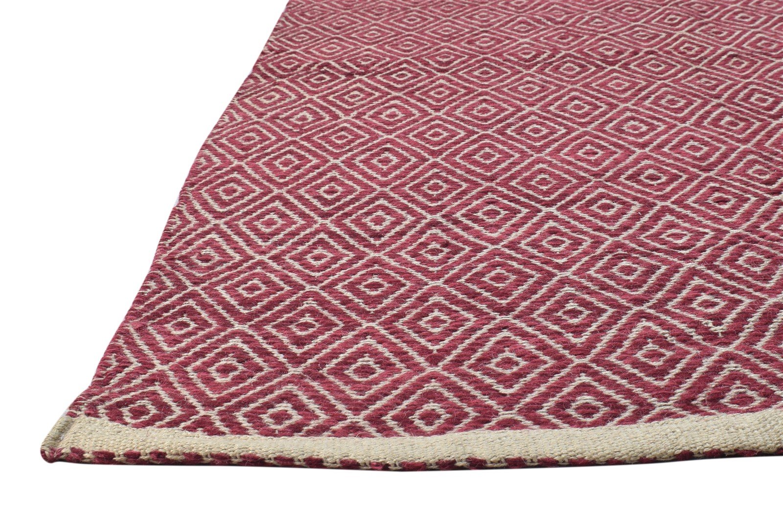 Wool Red Rug 4' X 6' Modern Dhurrie Scandinavian Diamond Room Size Carpet 