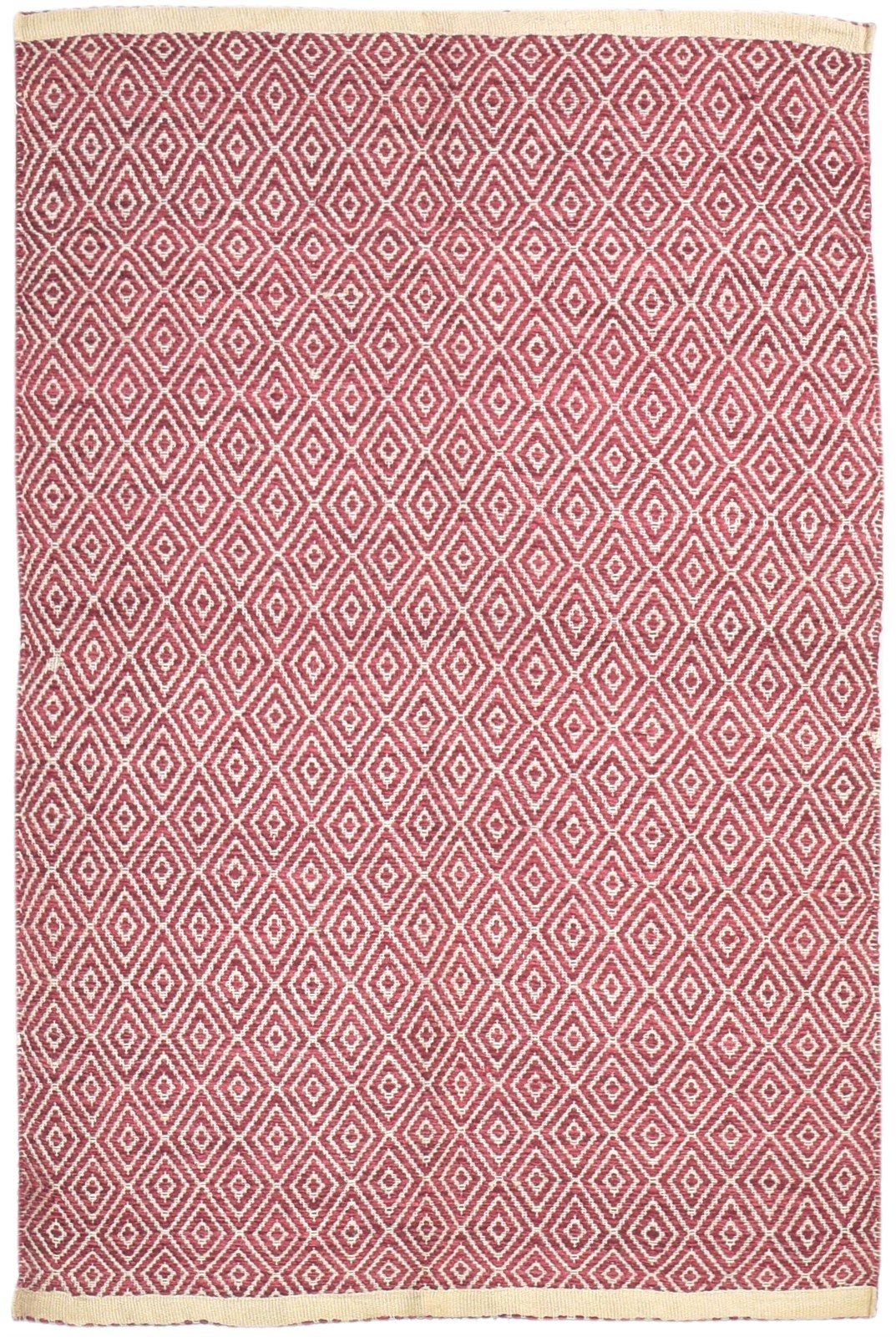 Wool Red Rug 4' X 6' Modern Dhurrie Scandinavian Diamond Room Size Carpet 