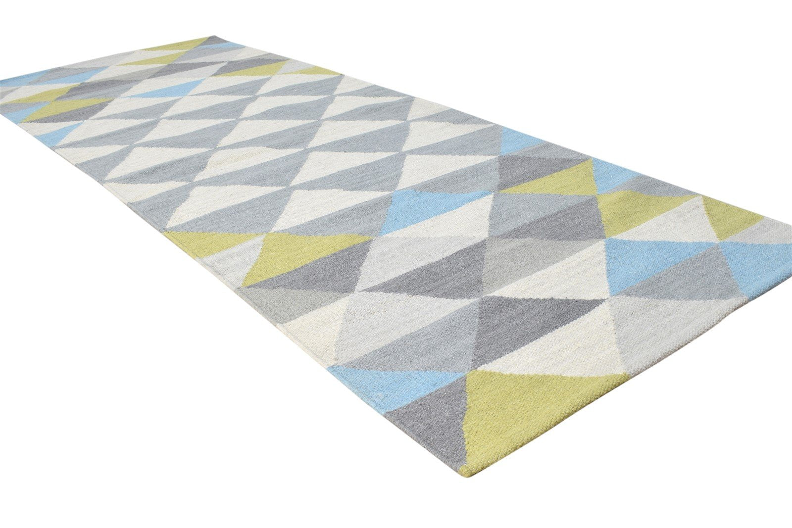 2'6 X 7' Rug Wool Grey Modern Dhurrie American Triangles Small Runner 