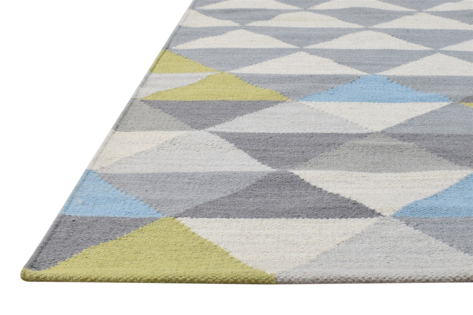 2'6 X 7' Rug Wool Grey Modern Dhurrie American Triangles Small Runner 