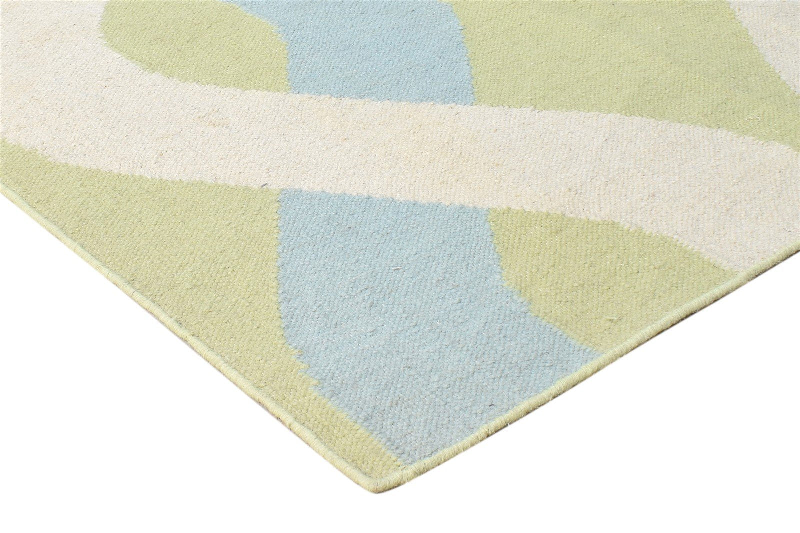 Green Wool Rug 4' X 6' Modern Dhurrie Scandinavian Abstract Room Size Carpet 