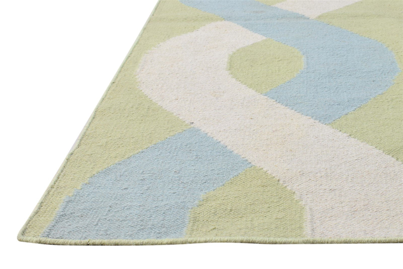 Green Wool Rug 4' X 6' Modern Dhurrie Scandinavian Abstract Room Size Carpet 