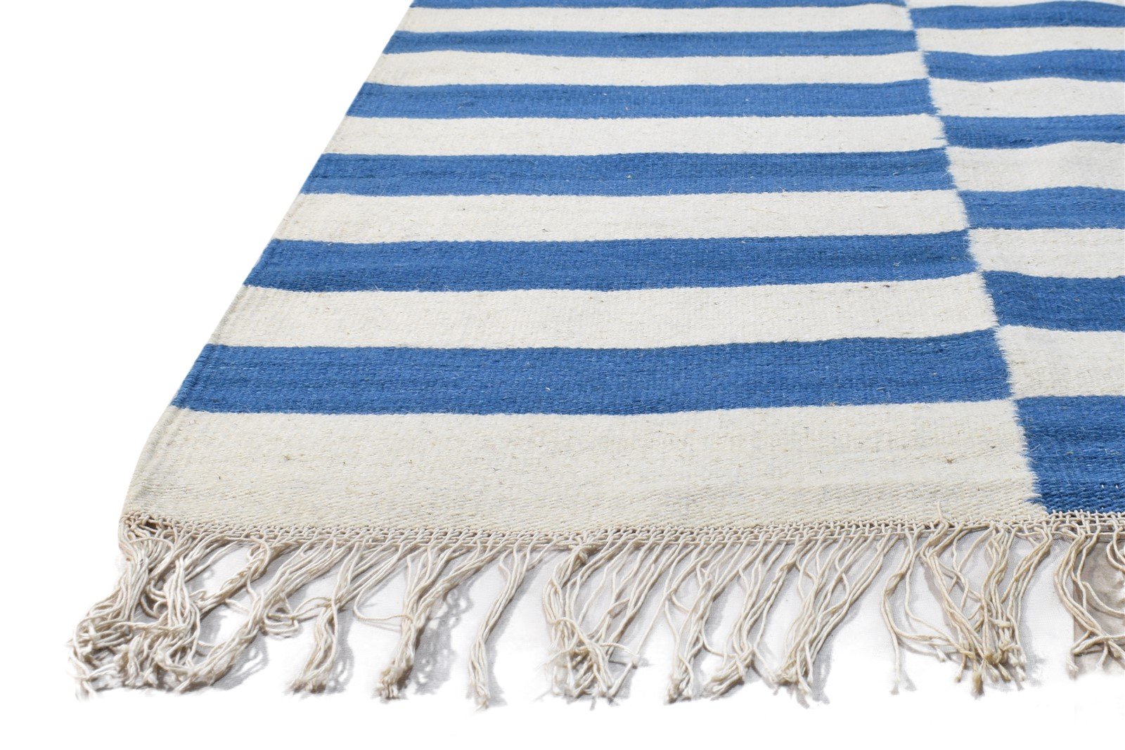 Wool Blue Rug 3' X 5' Modern Dhurrie Scandinavian Striped Small Carpet 