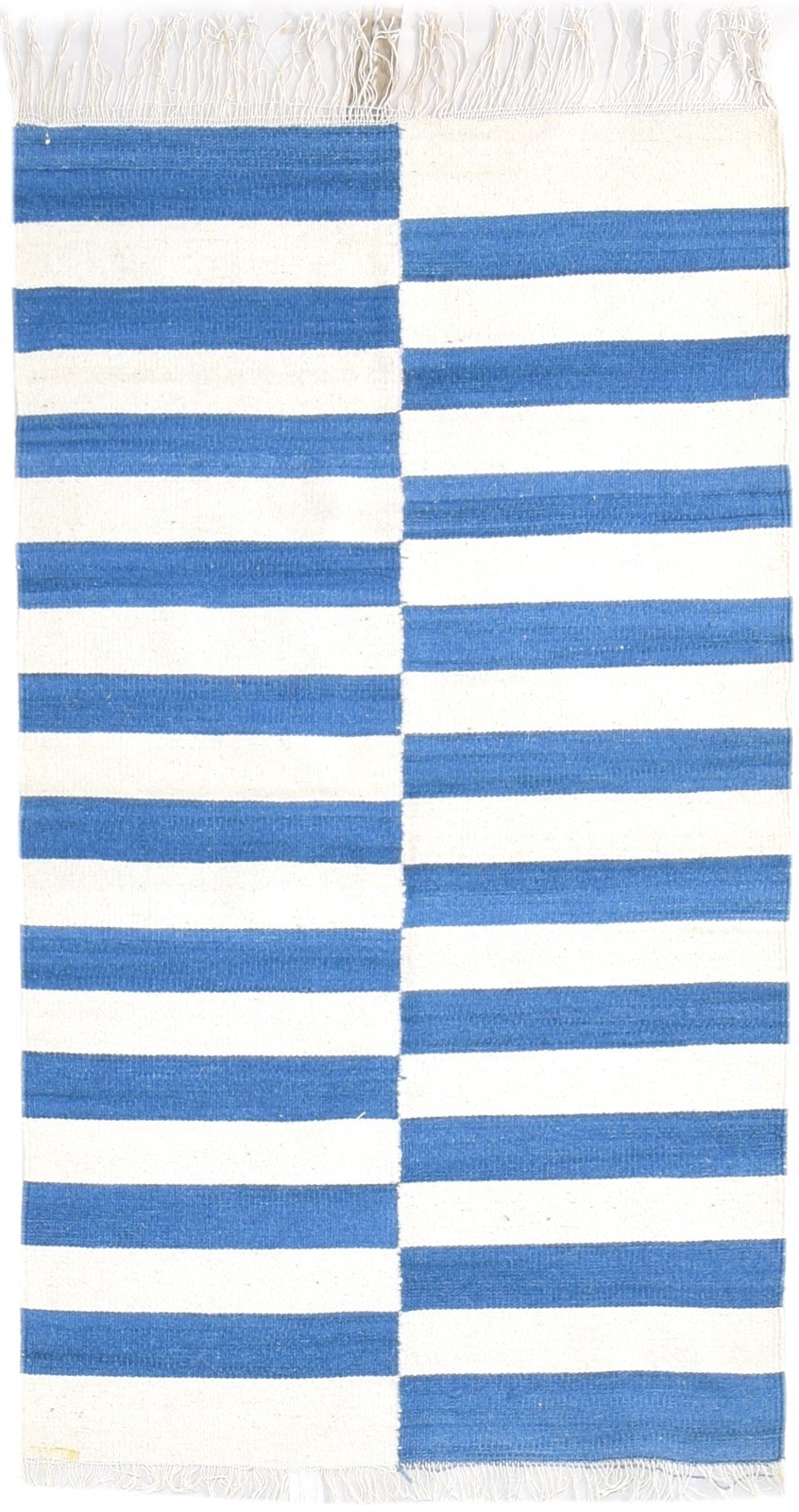 Wool Blue Rug 3' X 5' Modern Dhurrie Scandinavian Striped Small Carpet 