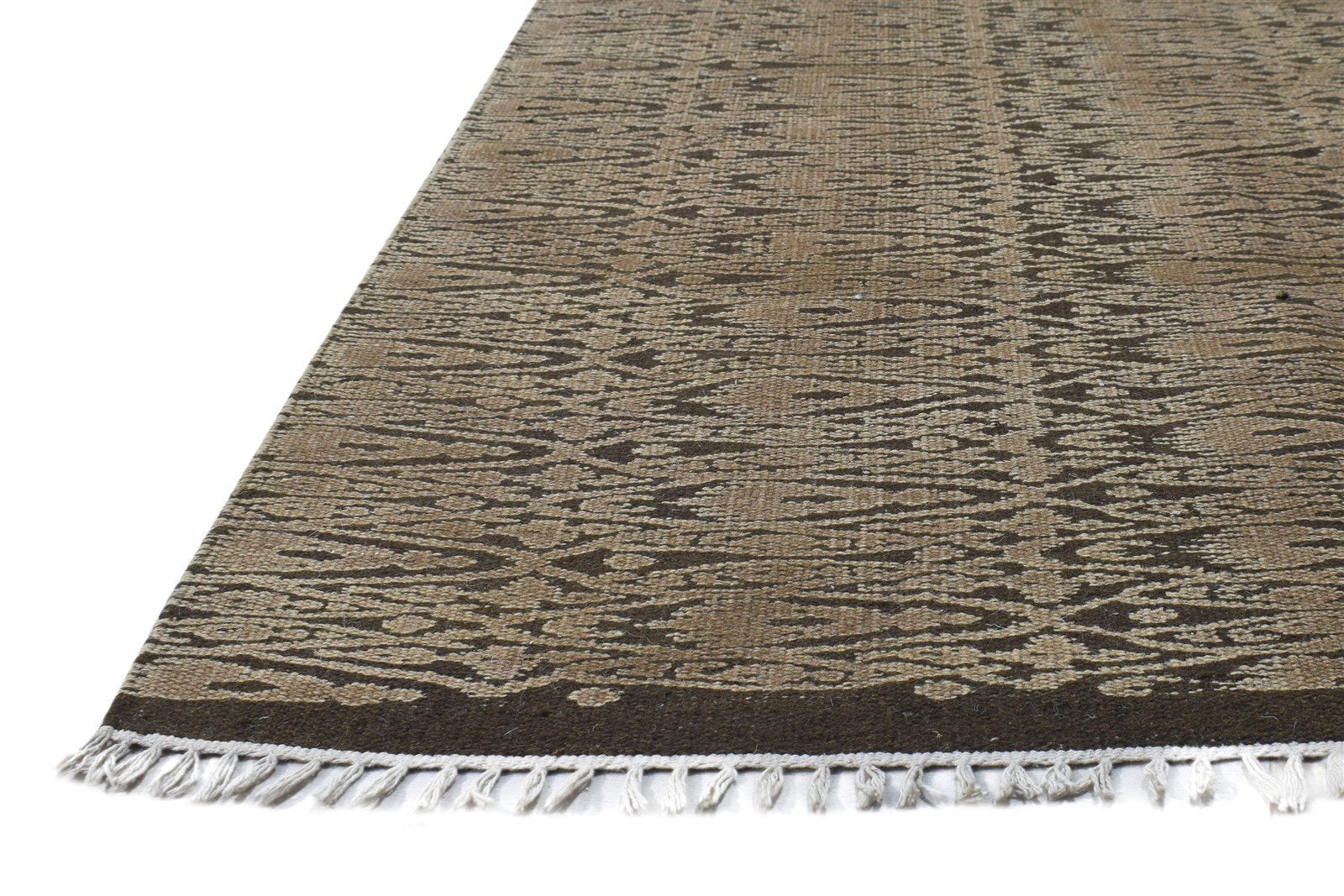 Dhurrie Brown Wool Rug 4' X 6' Modern Scandinavian Nordic Room Size Carpet 