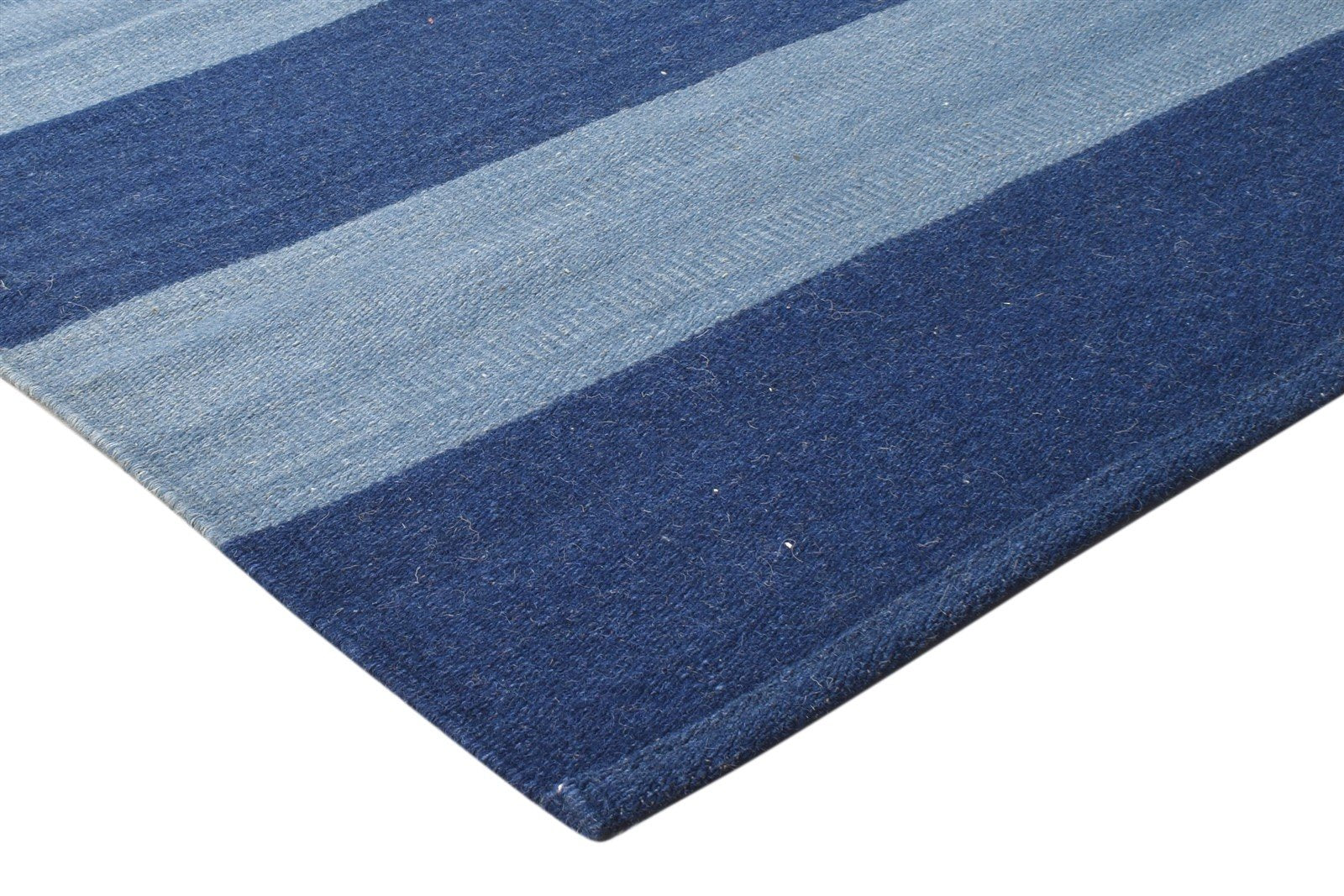 Blue Wool Rug 3' X 5' Modern Dhurrie Scandinavian Striped Room Size Carpet 