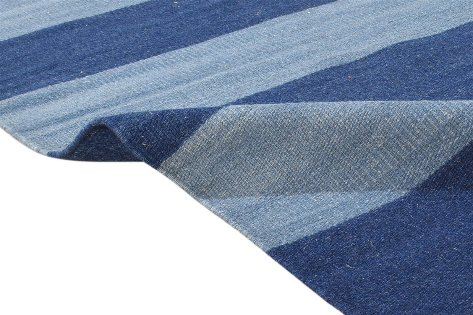 Blue Wool Rug 3' X 5' Modern Dhurrie Scandinavian Striped Room Size Carpet 