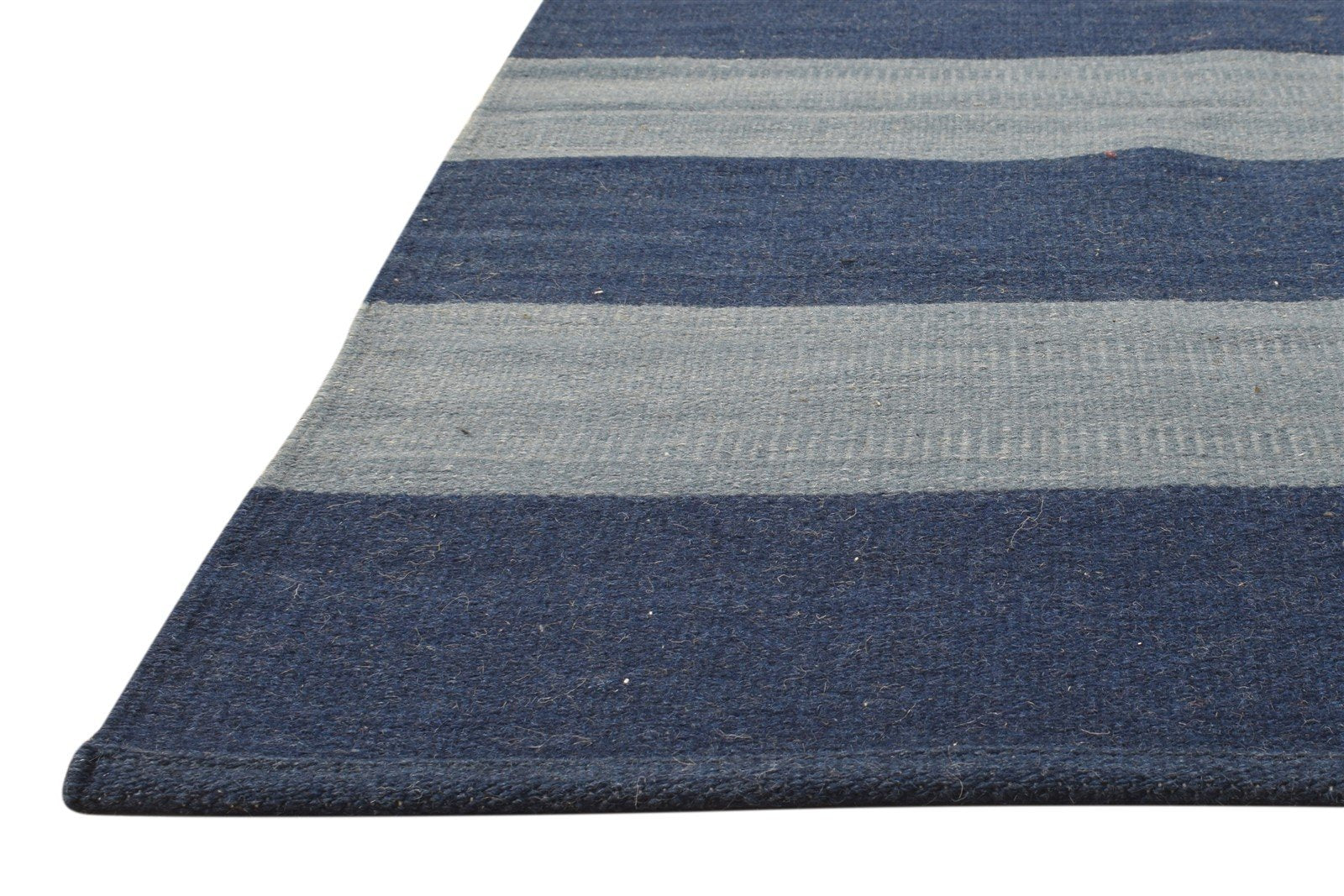 Blue Wool Rug 3' X 5' Modern Dhurrie Scandinavian Striped Room Size Carpet 