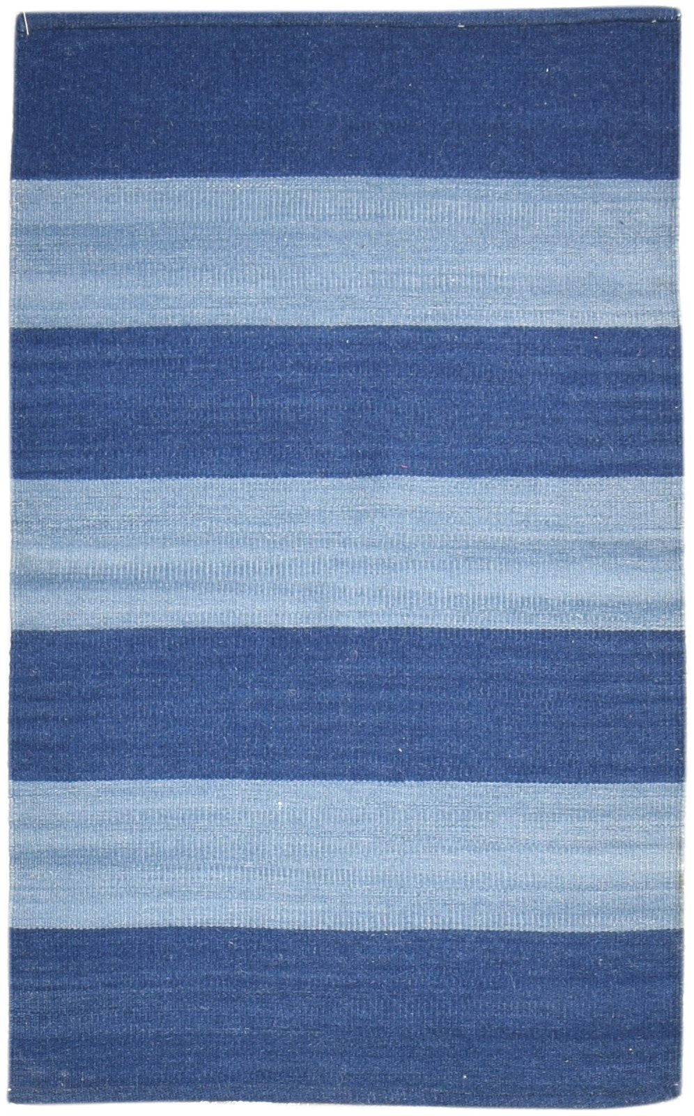 Blue Wool Rug 3' X 5' Modern Dhurrie Scandinavian Striped Room Size Carpet 