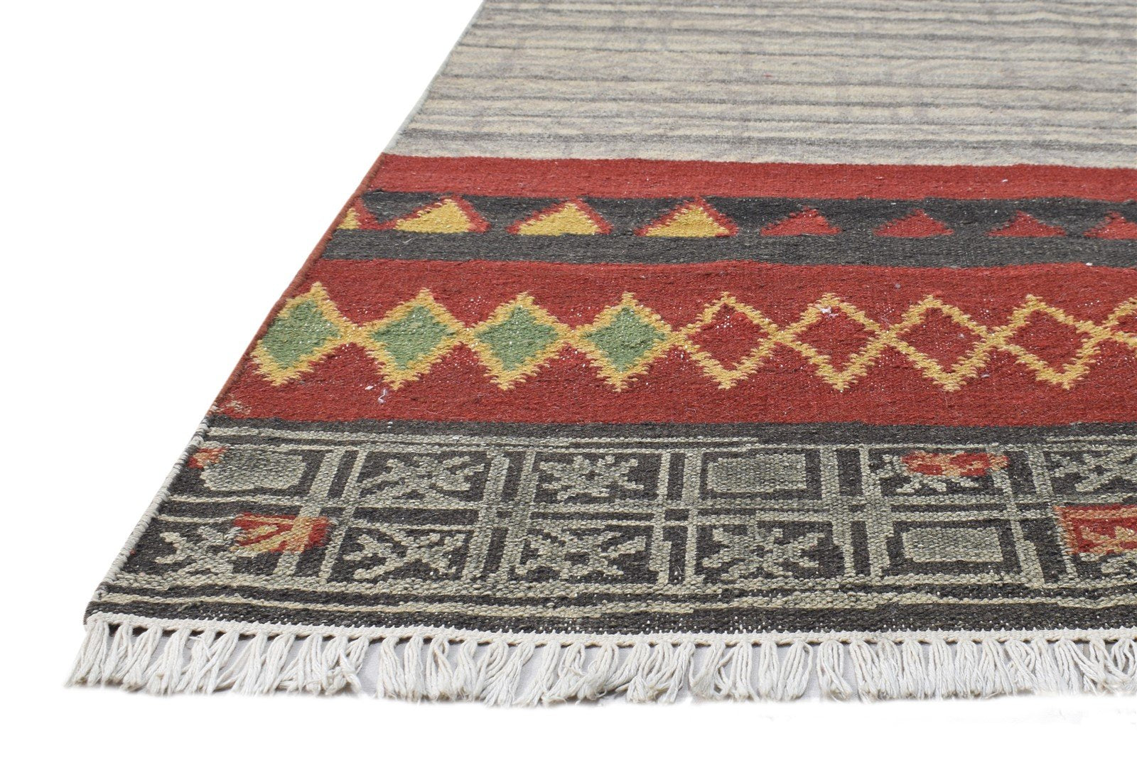 4' X 6' Rug Wool Beige Modern Dhurrie Scandinavian Tribal Room Size Carpet 