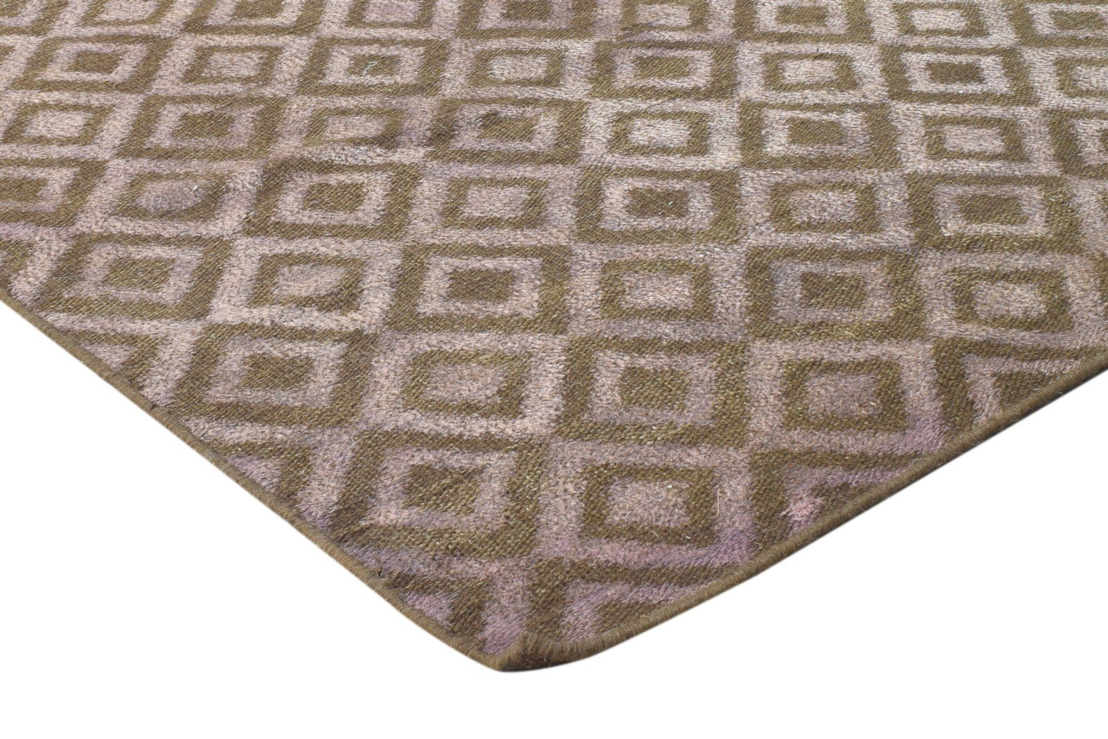 Brown Wool Rug 4' X 6' Modern Dhurrie Scandinavian Diamond Room Size Carpet 