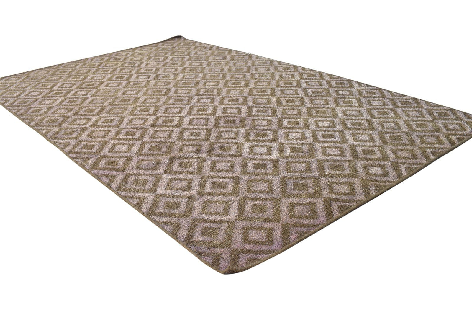 Brown Wool Rug 4' X 6' Modern Dhurrie Scandinavian Diamond Room Size Carpet 