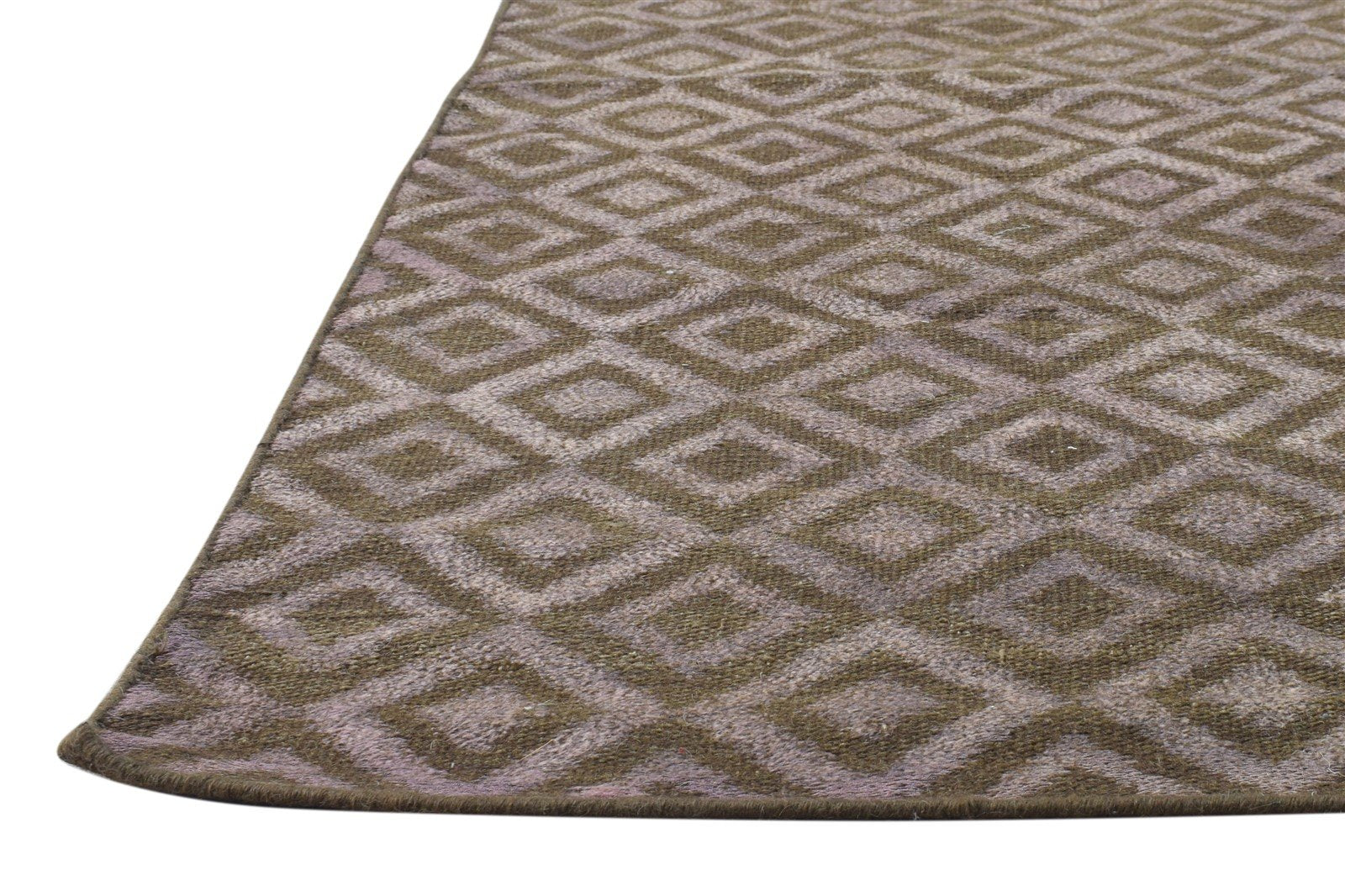 Brown Wool Rug 4' X 6' Modern Dhurrie Scandinavian Diamond Room Size Carpet 