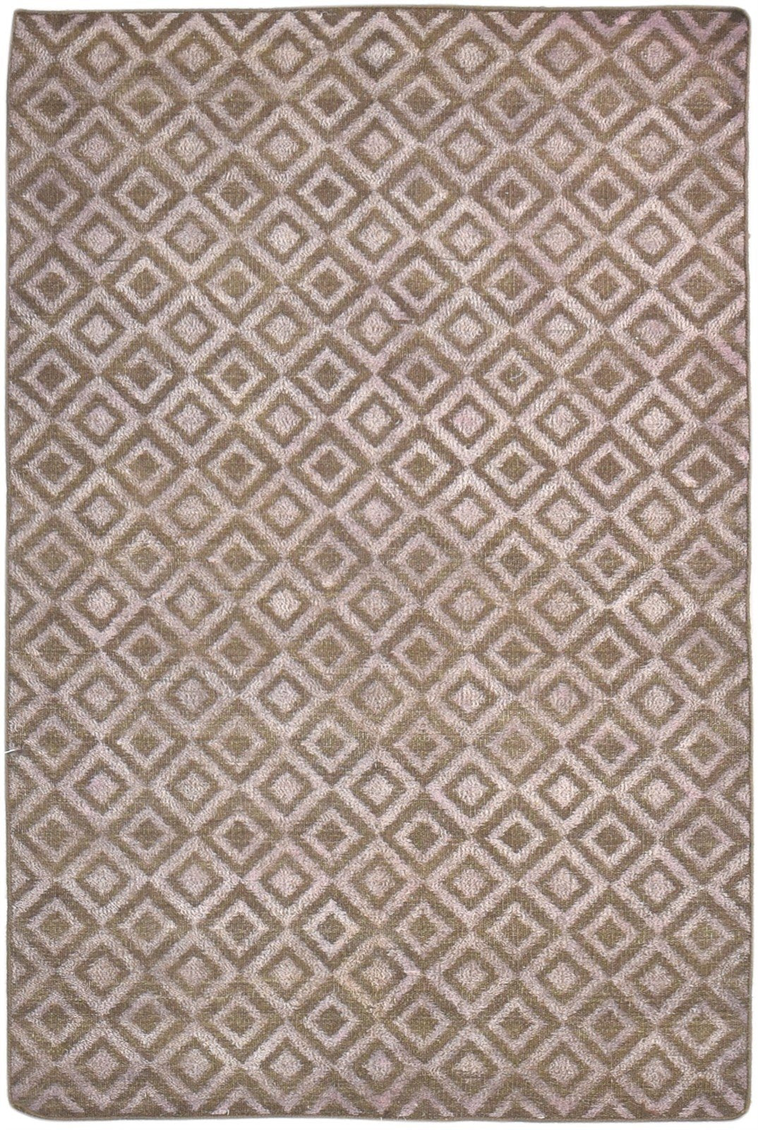 Brown Wool Rug 4' X 6' Modern Dhurrie Scandinavian Diamond Room Size Carpet 