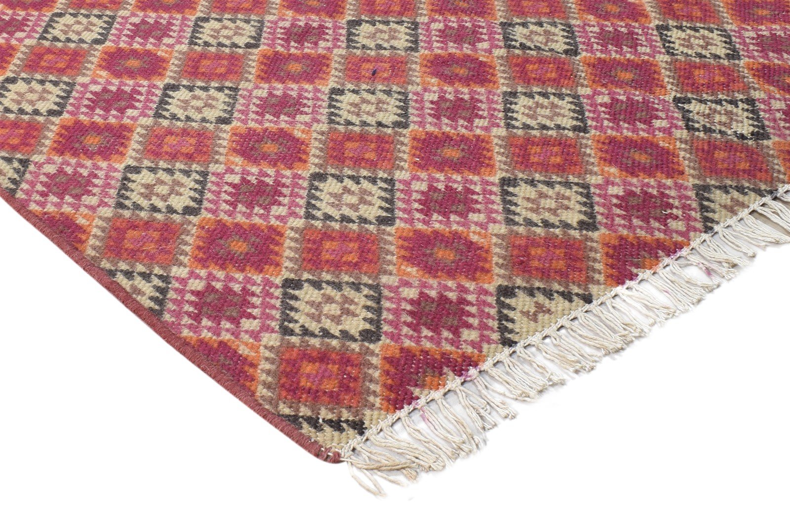 Wool Red Rug 4' X 3' Tribal Dhurrie Southwestern Tribal Room Size Carpet 