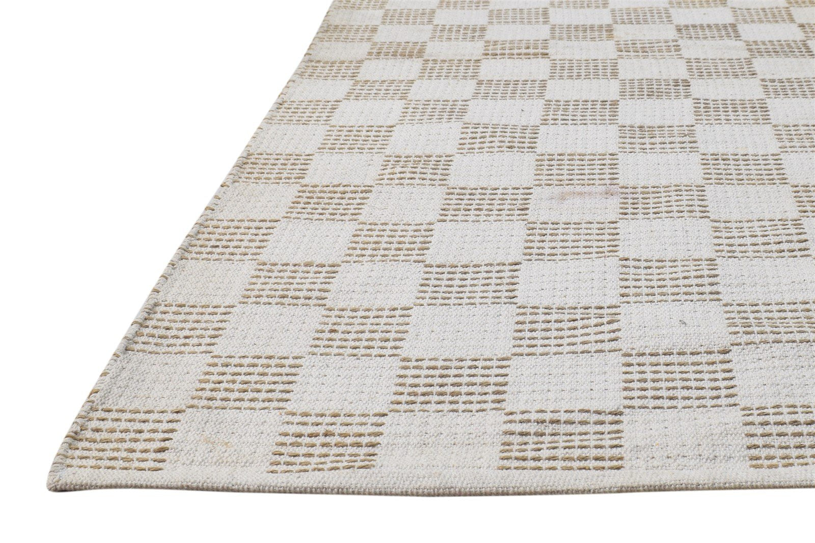 4' X 6' Rug Wool Beige Modern Dhurrie Scandinavian Geometric Room Size Carpet 