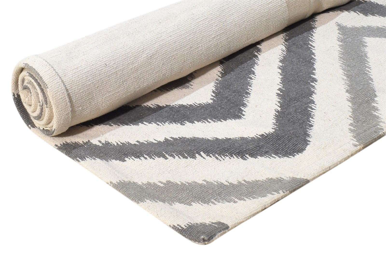 Grey Wool Rug 5' X 6' Modern Dhurrie American Chevron Room Size Carpet 