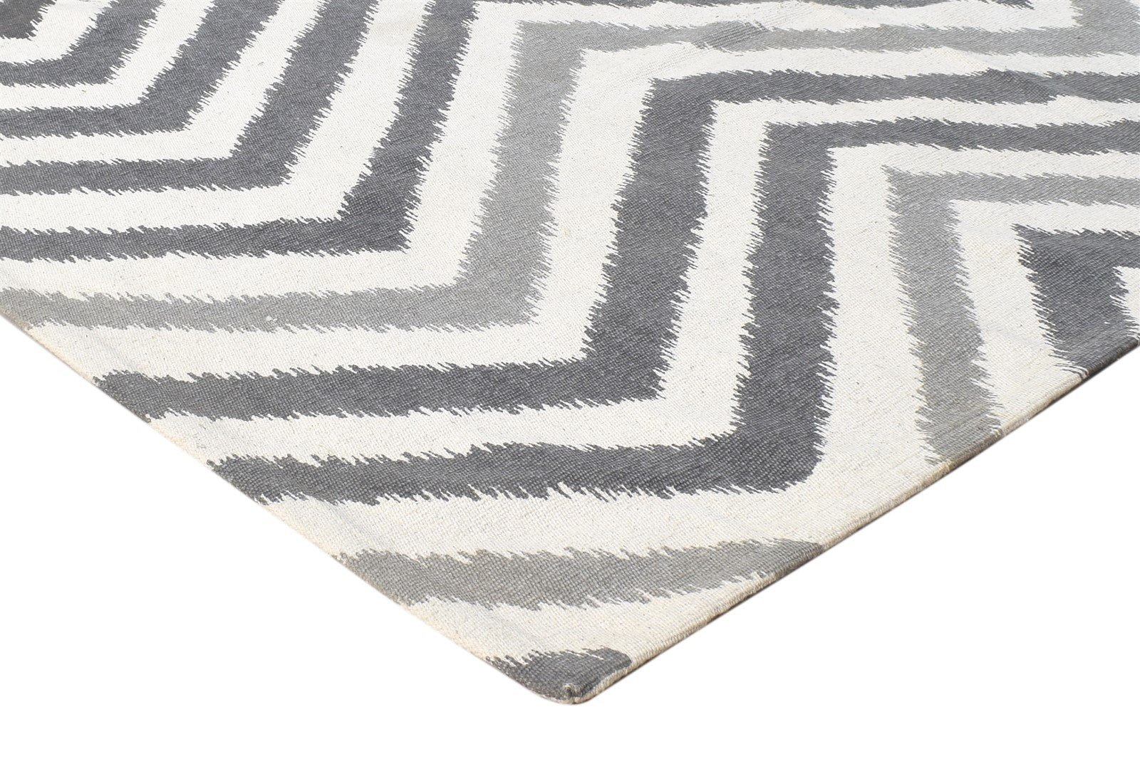 Grey Wool Rug 5' X 6' Modern Dhurrie American Chevron Room Size Carpet 