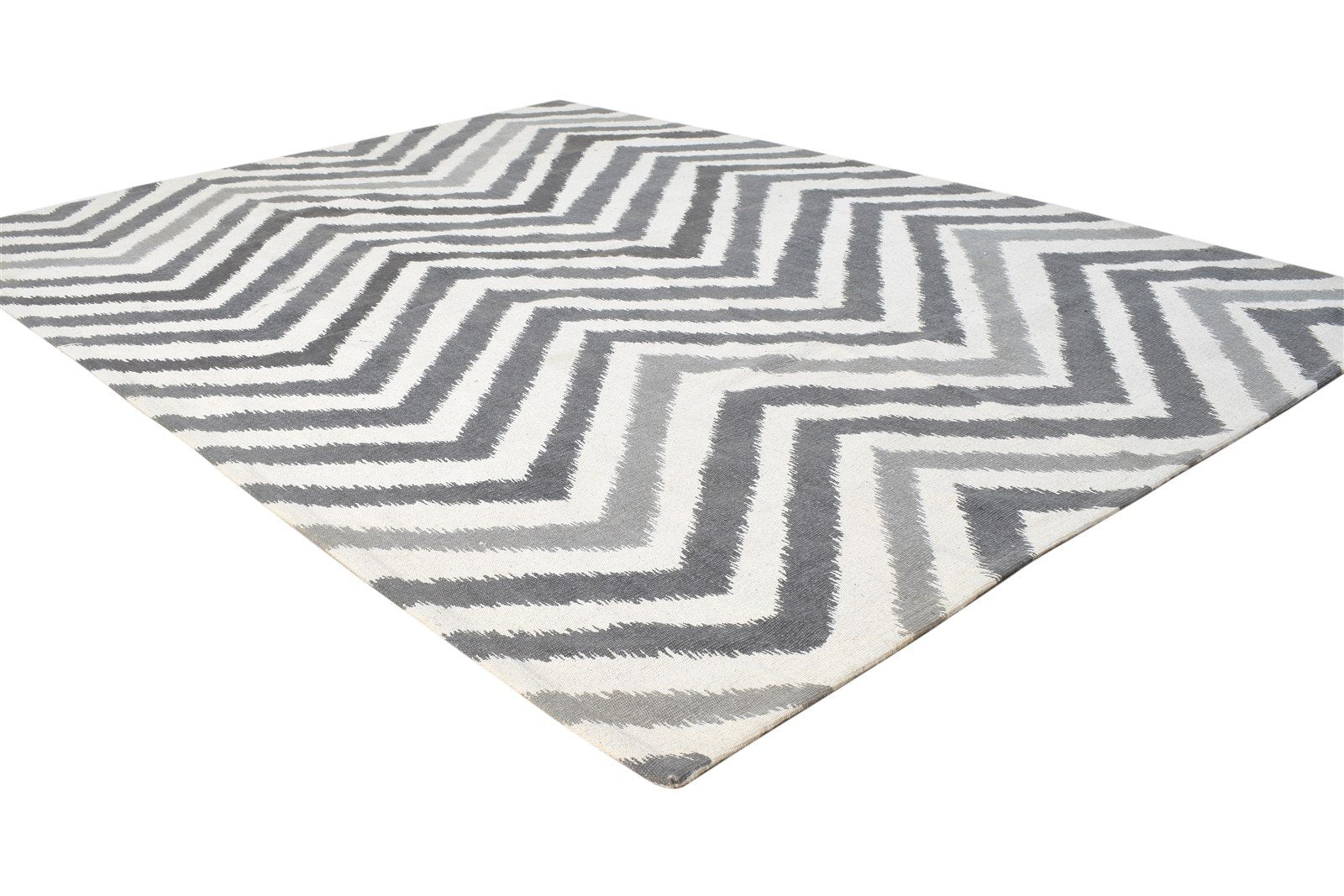 Grey Wool Rug 5' X 6' Modern Dhurrie American Chevron Room Size Carpet 