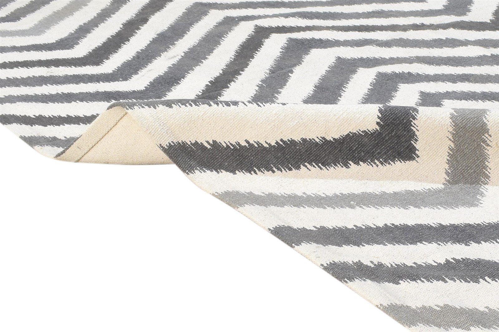 Grey Wool Rug 5' X 6' Modern Dhurrie American Chevron Room Size Carpet 