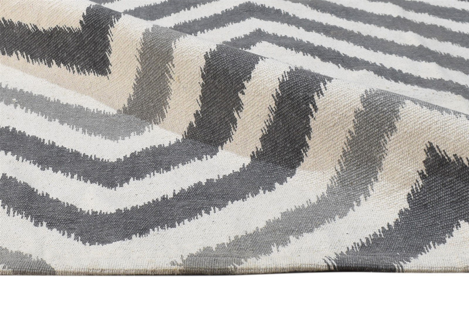 Grey Wool Rug 5' X 6' Modern Dhurrie American Chevron Room Size Carpet 