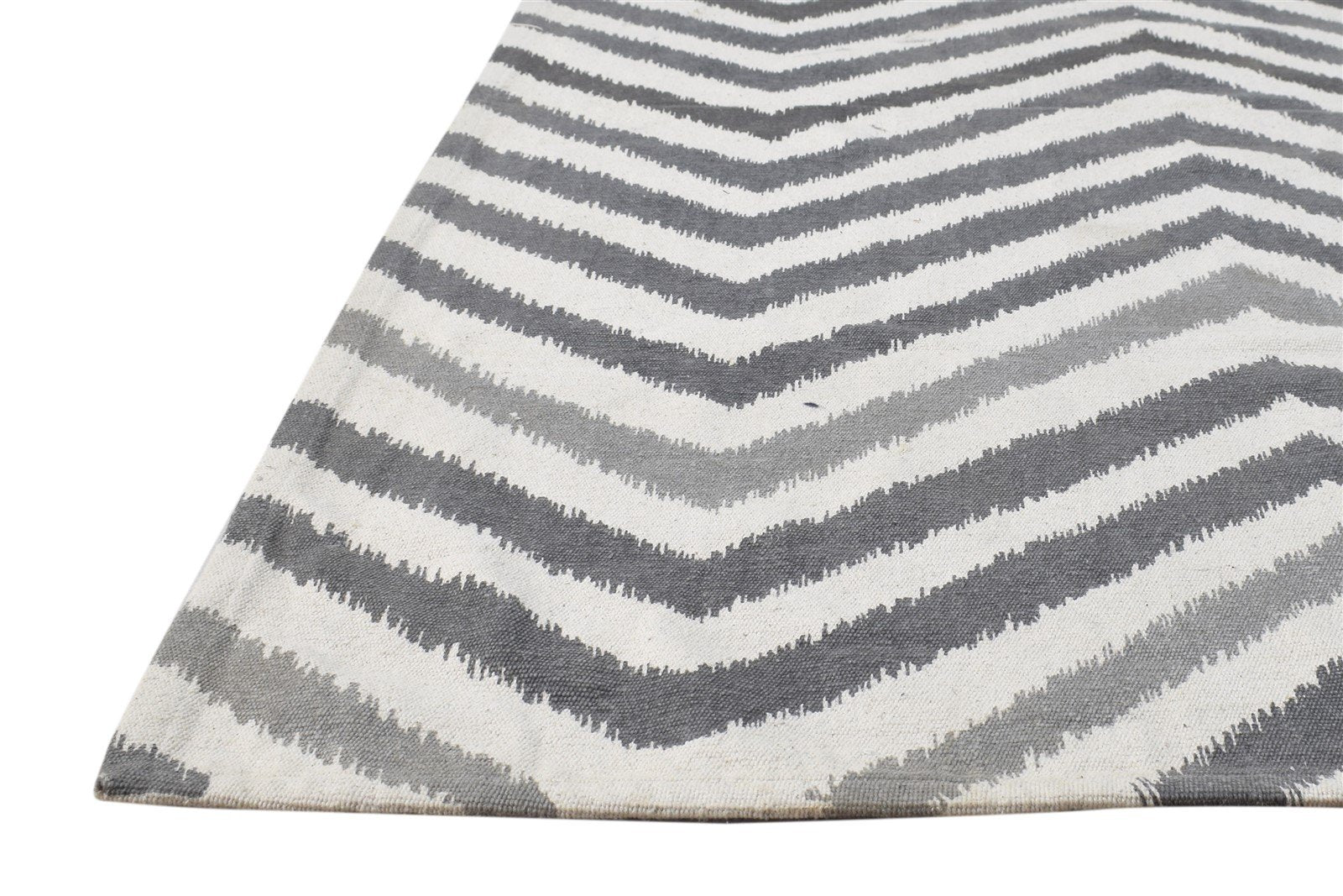 Grey Wool Rug 5' X 6' Modern Dhurrie American Chevron Room Size Carpet 