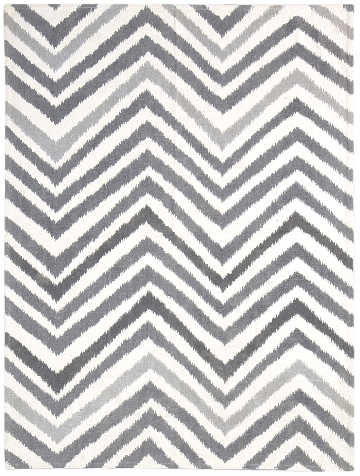 Grey Wool Rug 5' X 6' Modern Dhurrie American Chevron Room Size Carpet 