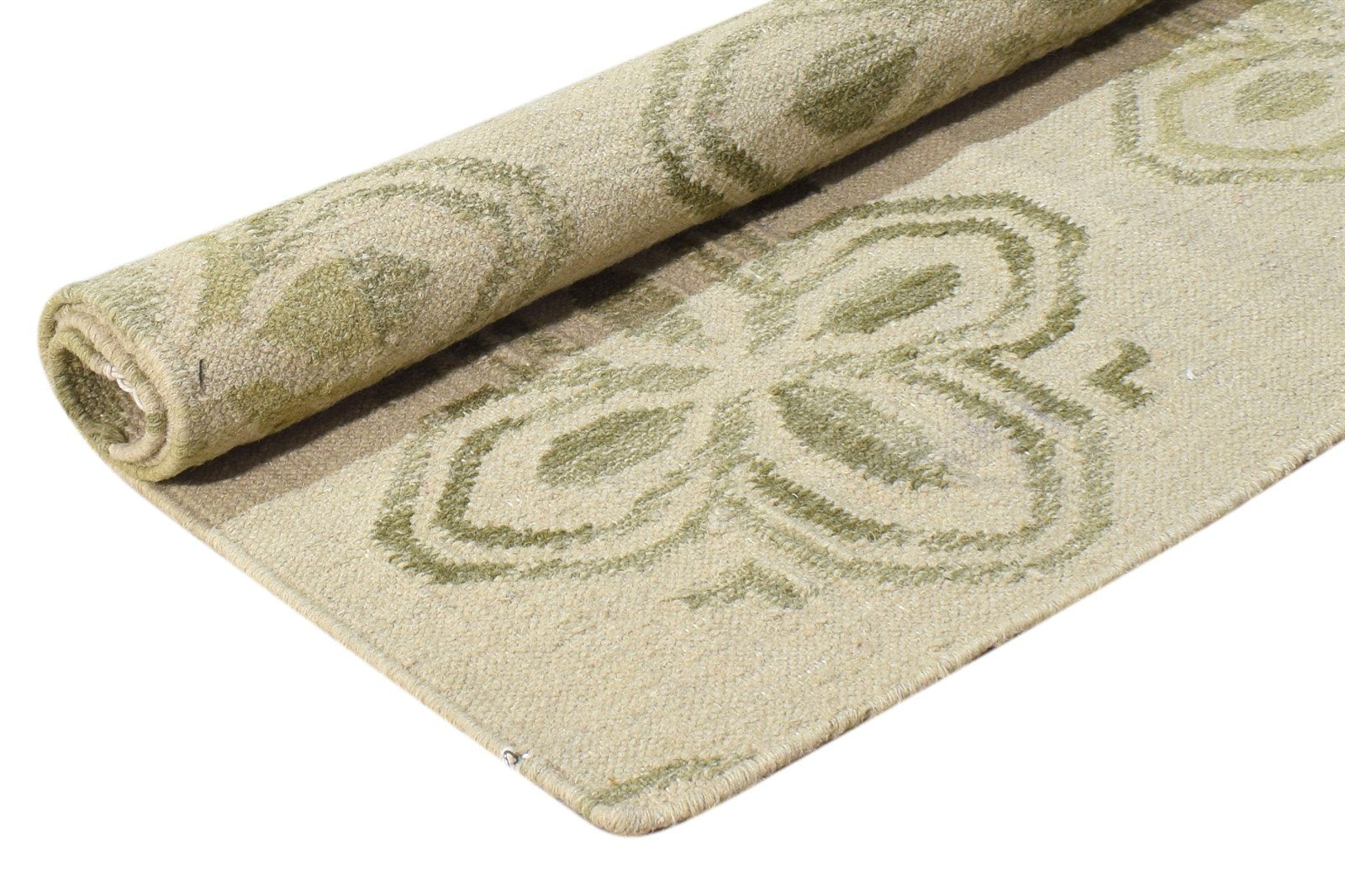 Wool Beige Rug 5' X 3' Modern Dhurrie Scandinavian Floral Room Size Carpet 