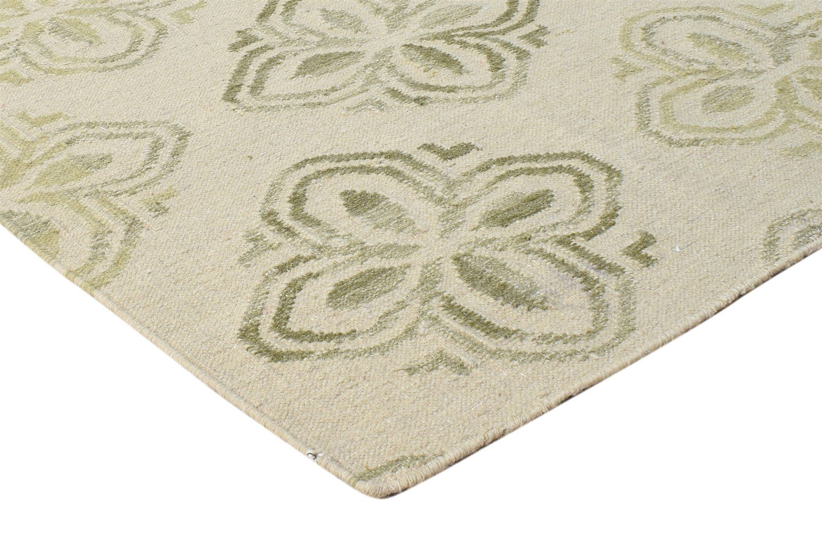 Wool Beige Rug 5' X 3' Modern Dhurrie Scandinavian Floral Room Size Carpet 