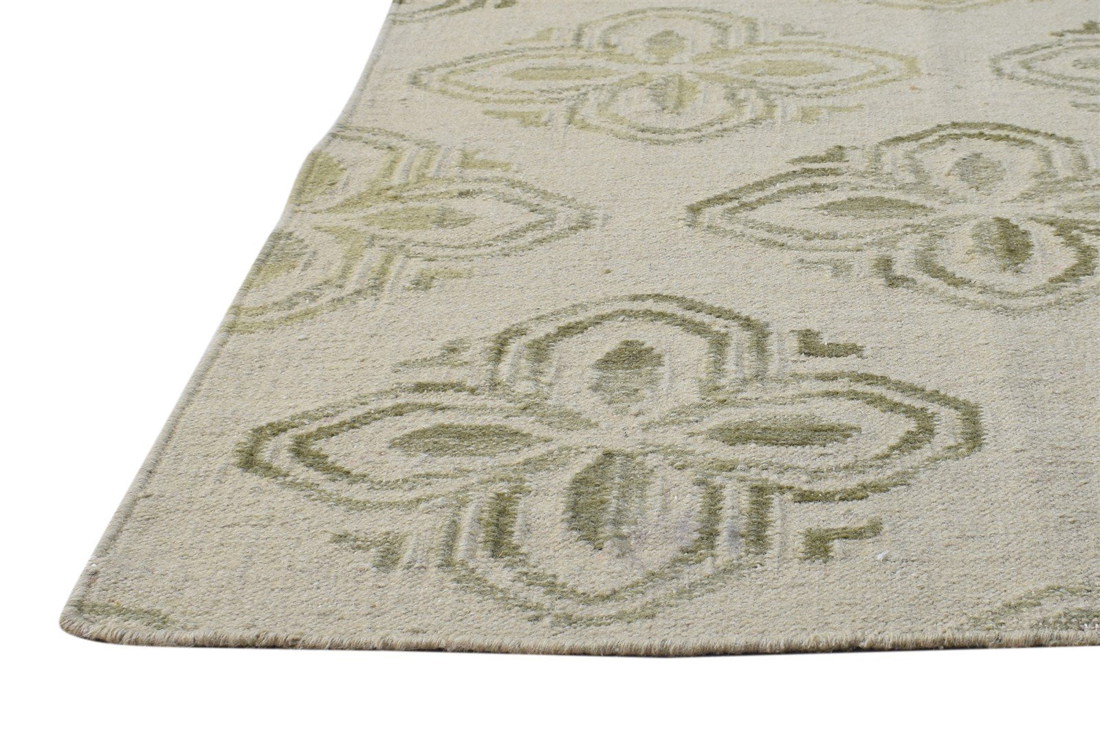 Wool Beige Rug 5' X 3' Modern Dhurrie Scandinavian Floral Room Size Carpet 