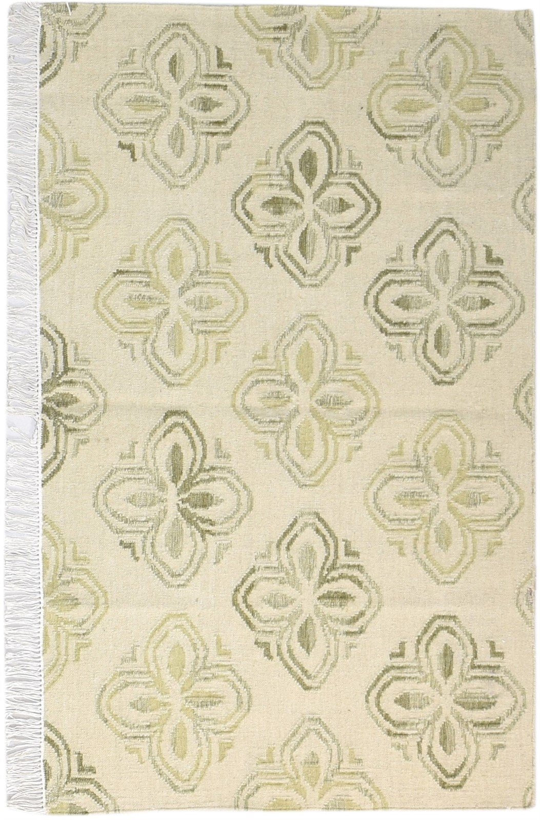 Wool Beige Rug 5' X 3' Modern Dhurrie Scandinavian Floral Room Size Carpet 