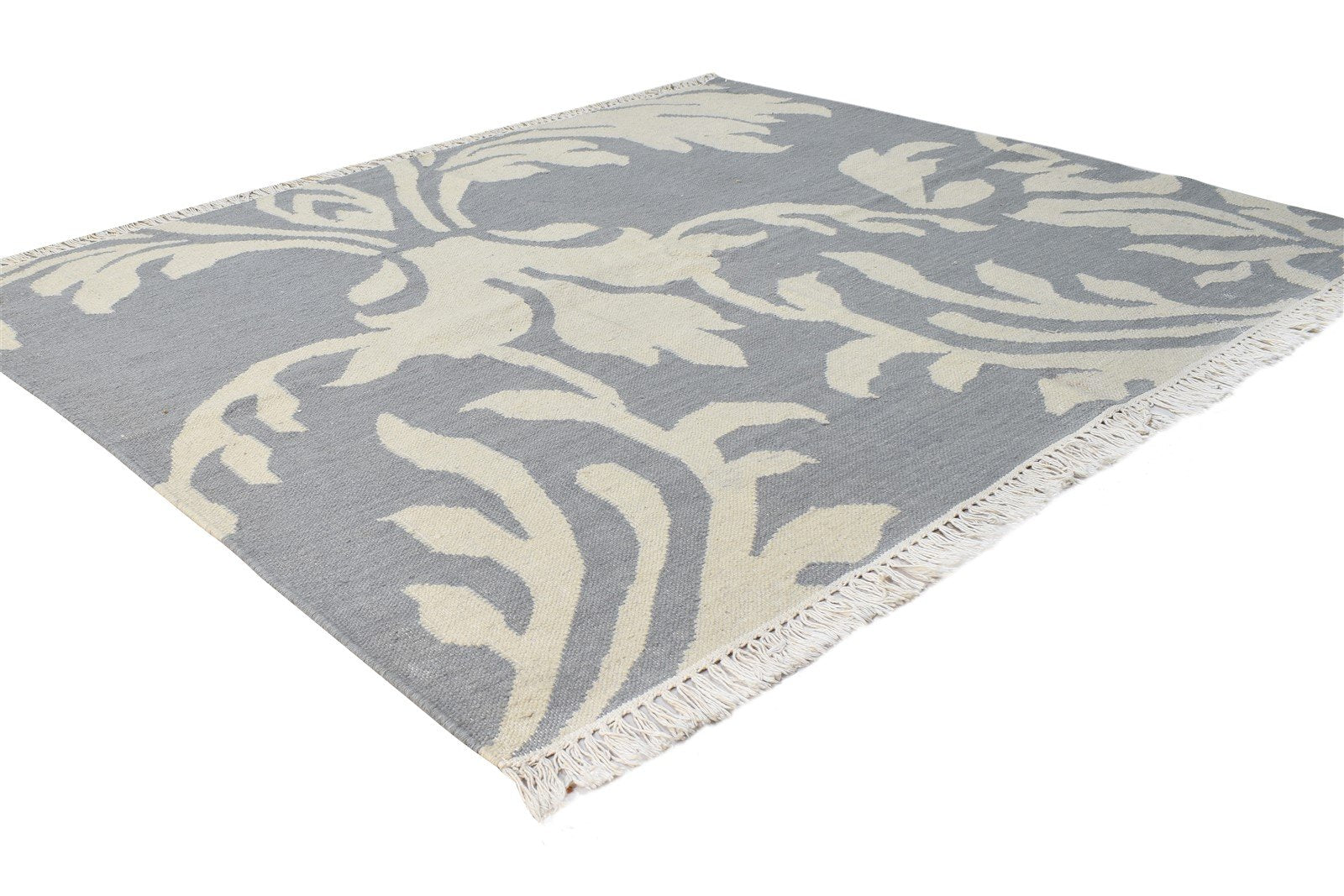 Dhurrie Grey Wool Rug 5' X 4' Modern European Damask Room Size Carpet 