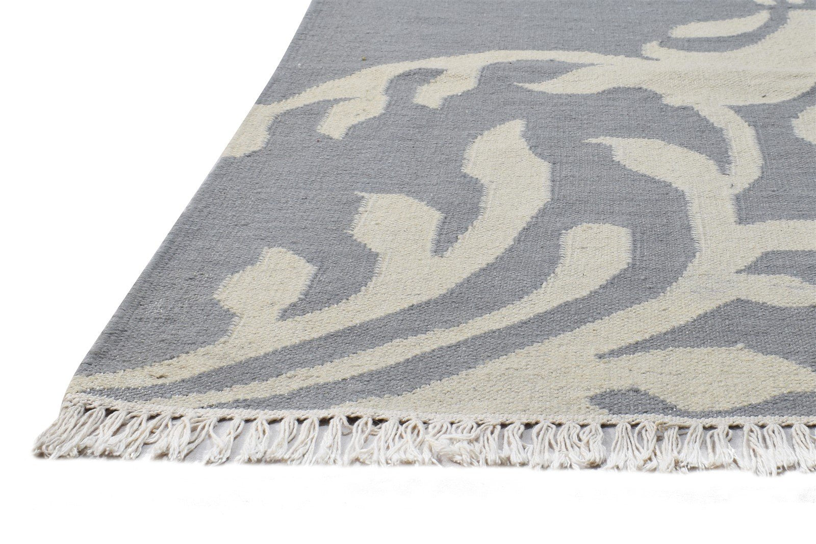 Dhurrie Grey Wool Rug 5' X 4' Modern European Damask Room Size Carpet 