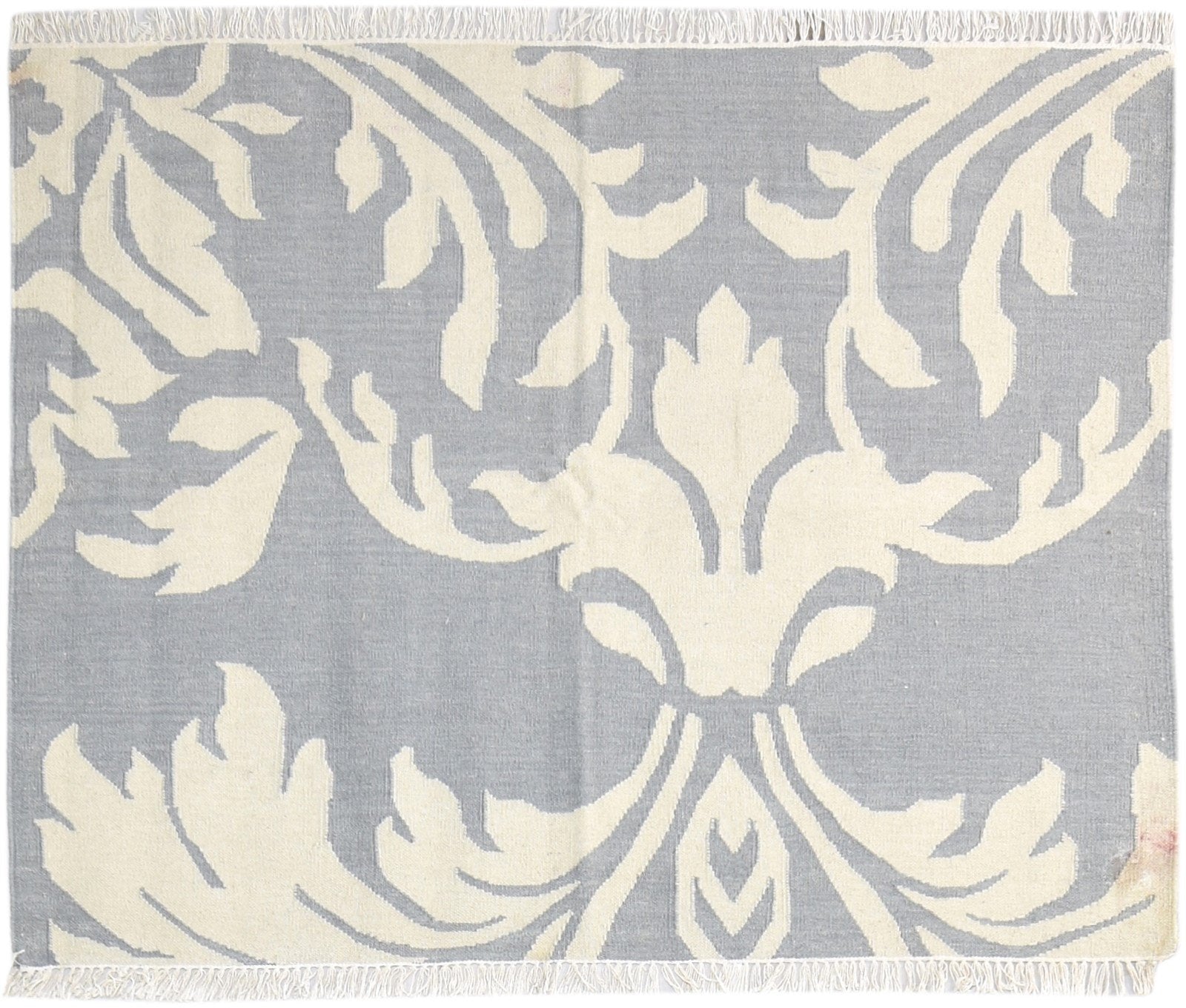 Dhurrie Grey Wool Rug 5' X 4' Modern European Damask Room Size Carpet 