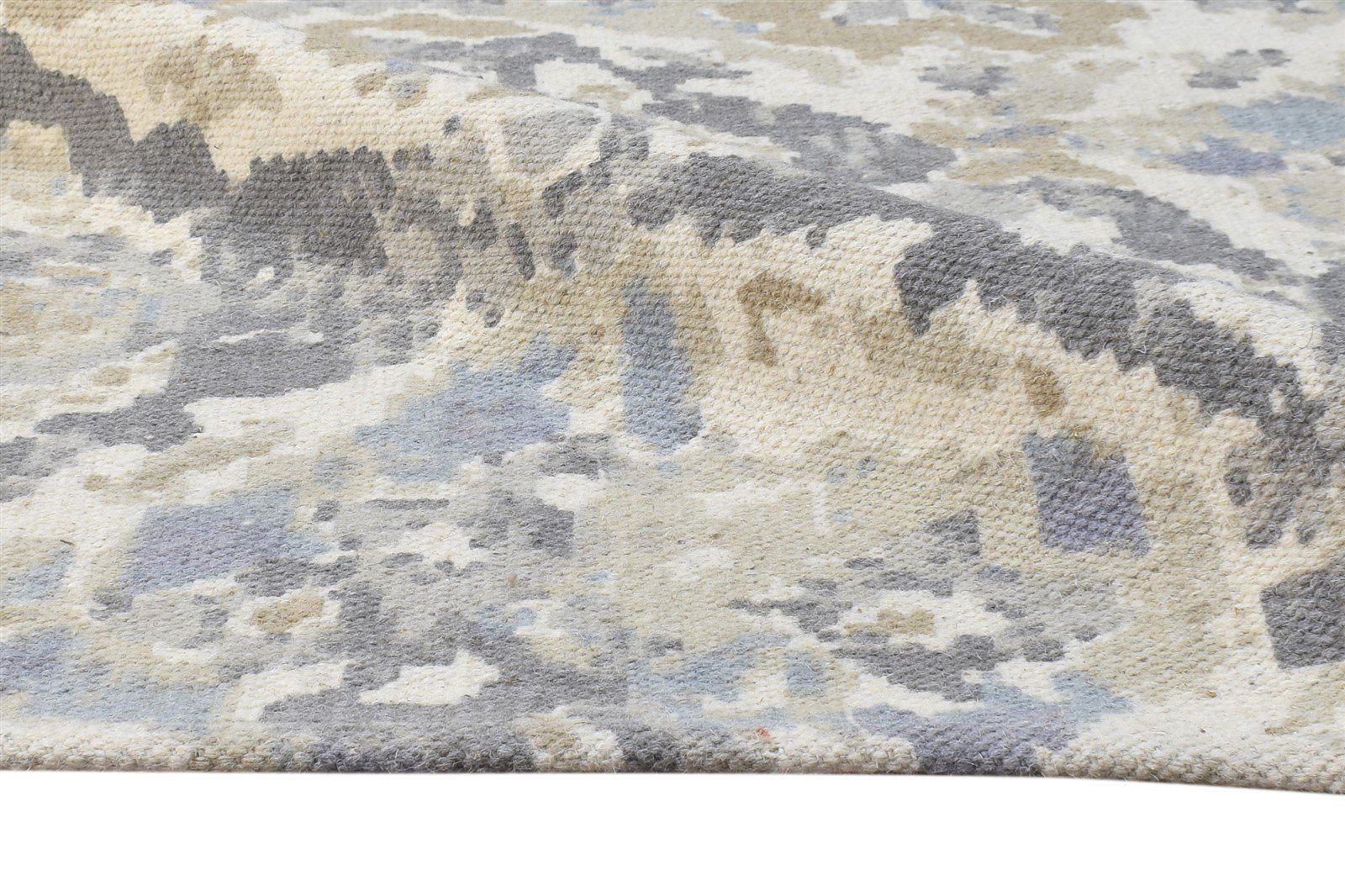 Beige Wool Rug 5' X 8' Modern Dhurrie American Abstract Room Size Carpet 